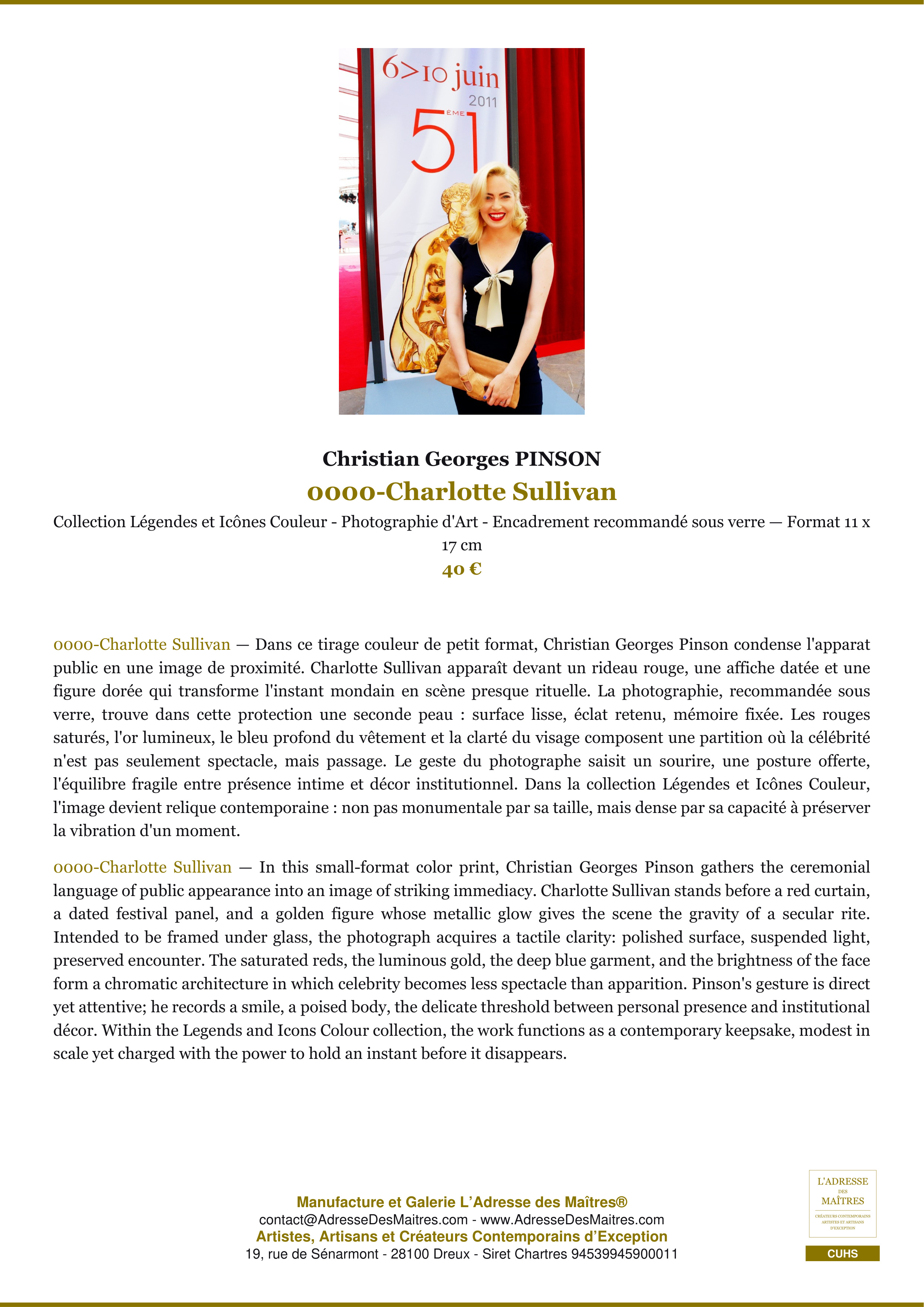 Fiche Premium — 0000-Charlotte Sullivan — Christian Georges PINSON — L'Adresse des Maîtres®