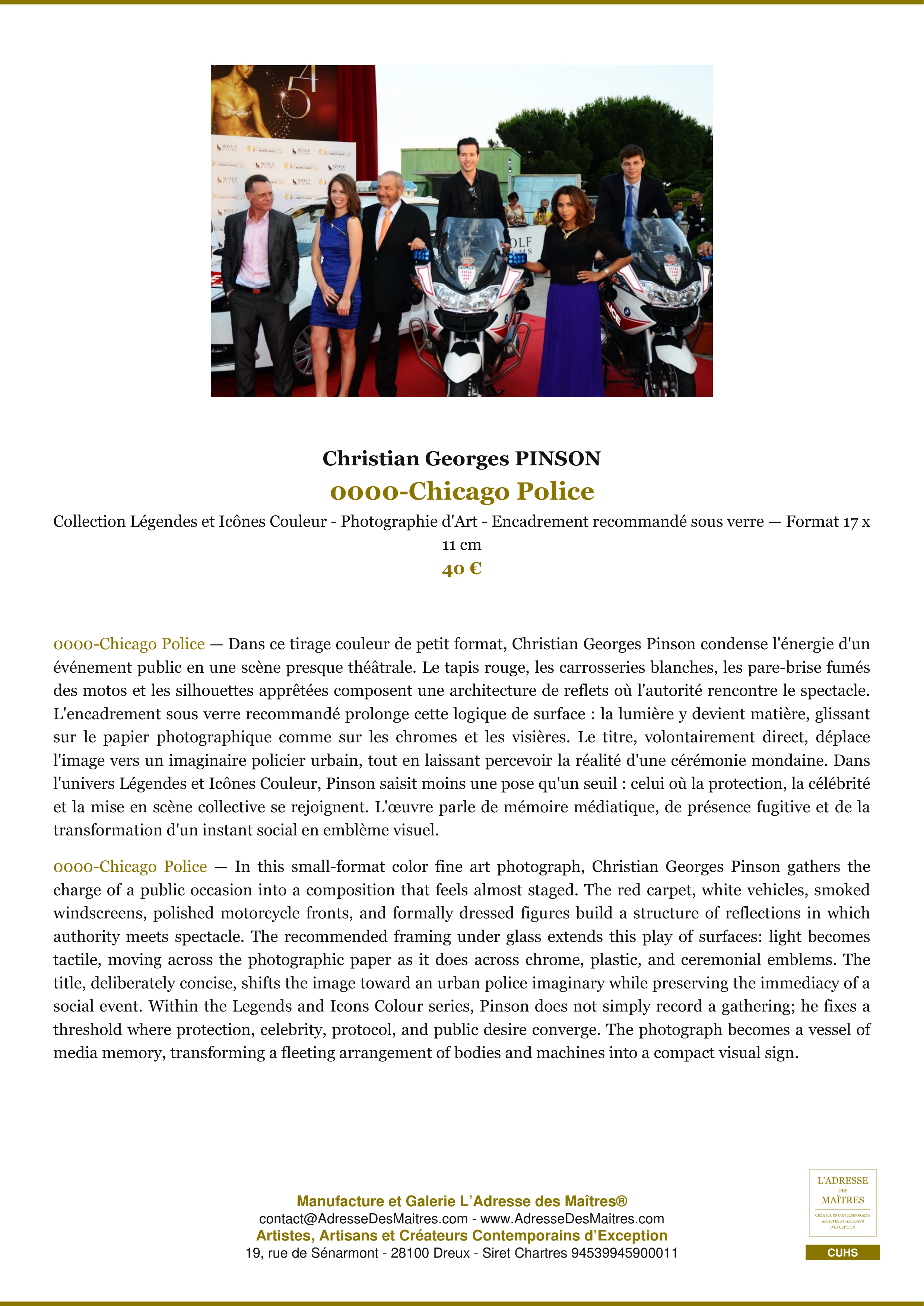 Fiche Premium — 0000-Chicago Police — Christian Georges PINSON — L'Adresse des Maîtres®