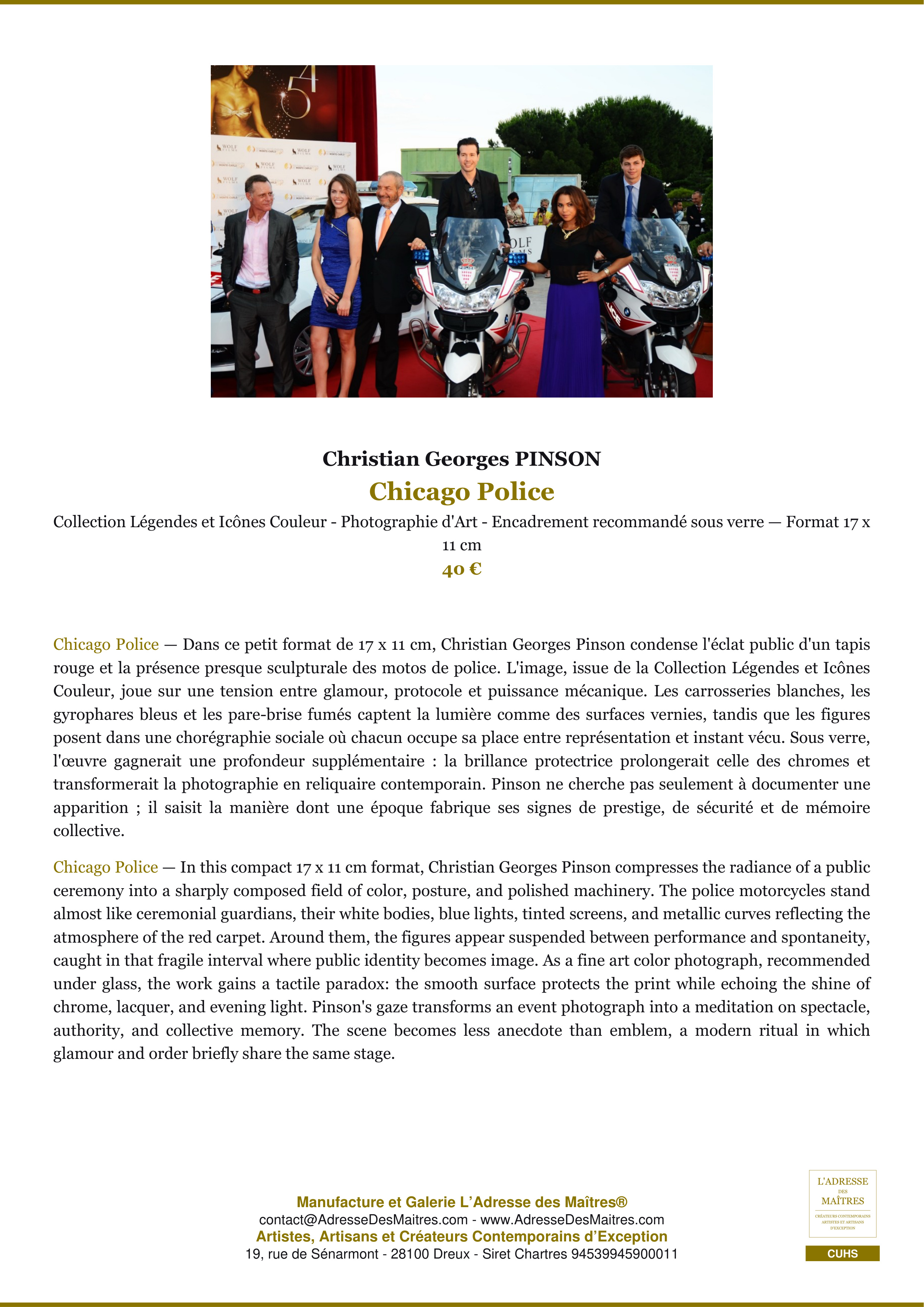 Fiche Premium — Chicago Police — Christian Georges PINSON — L'Adresse des Maîtres®