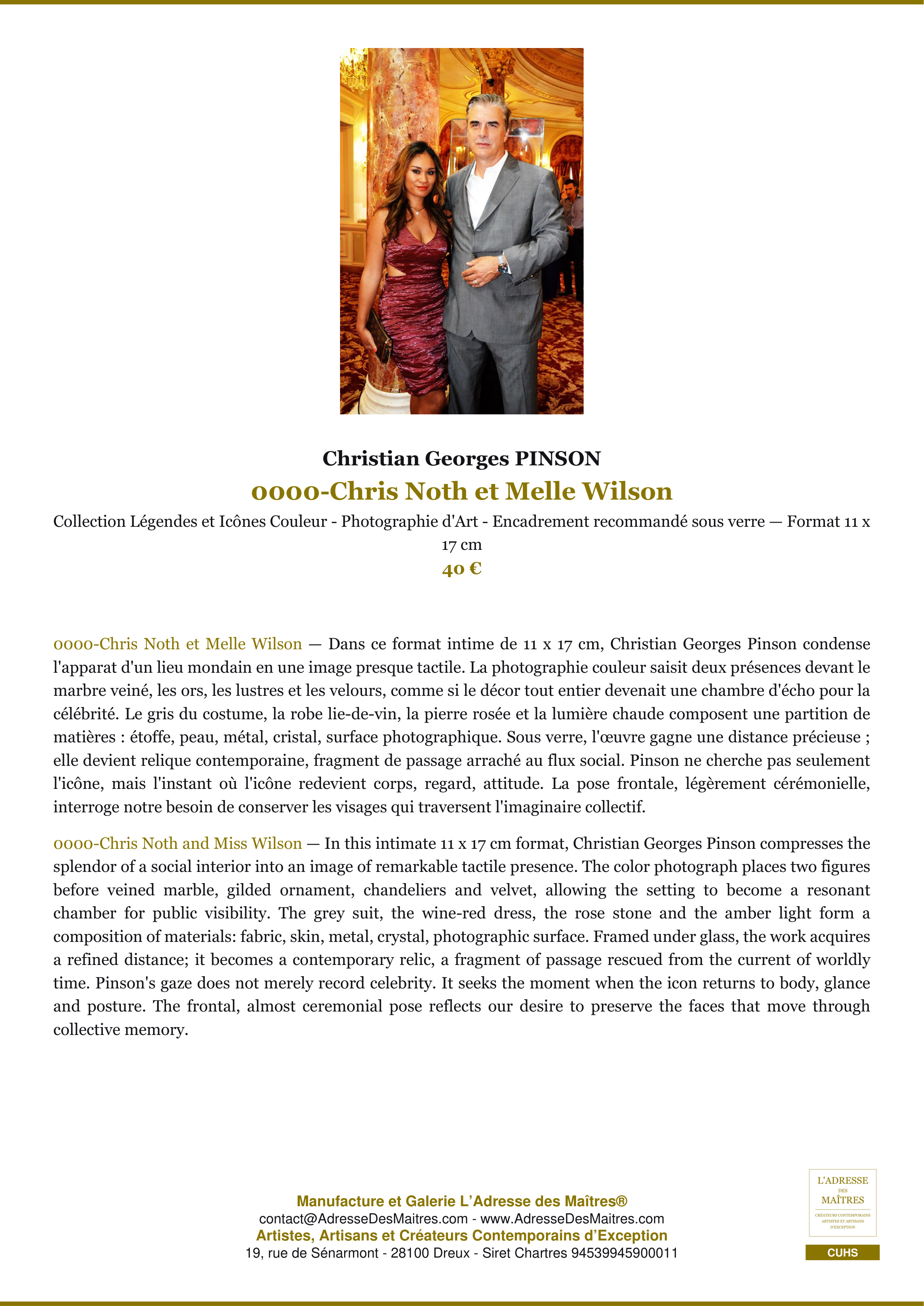 Fiche Premium — 0000-Chris Noth et Melle Wilson — Christian Georges PINSON — L'Adresse des Maîtres®
