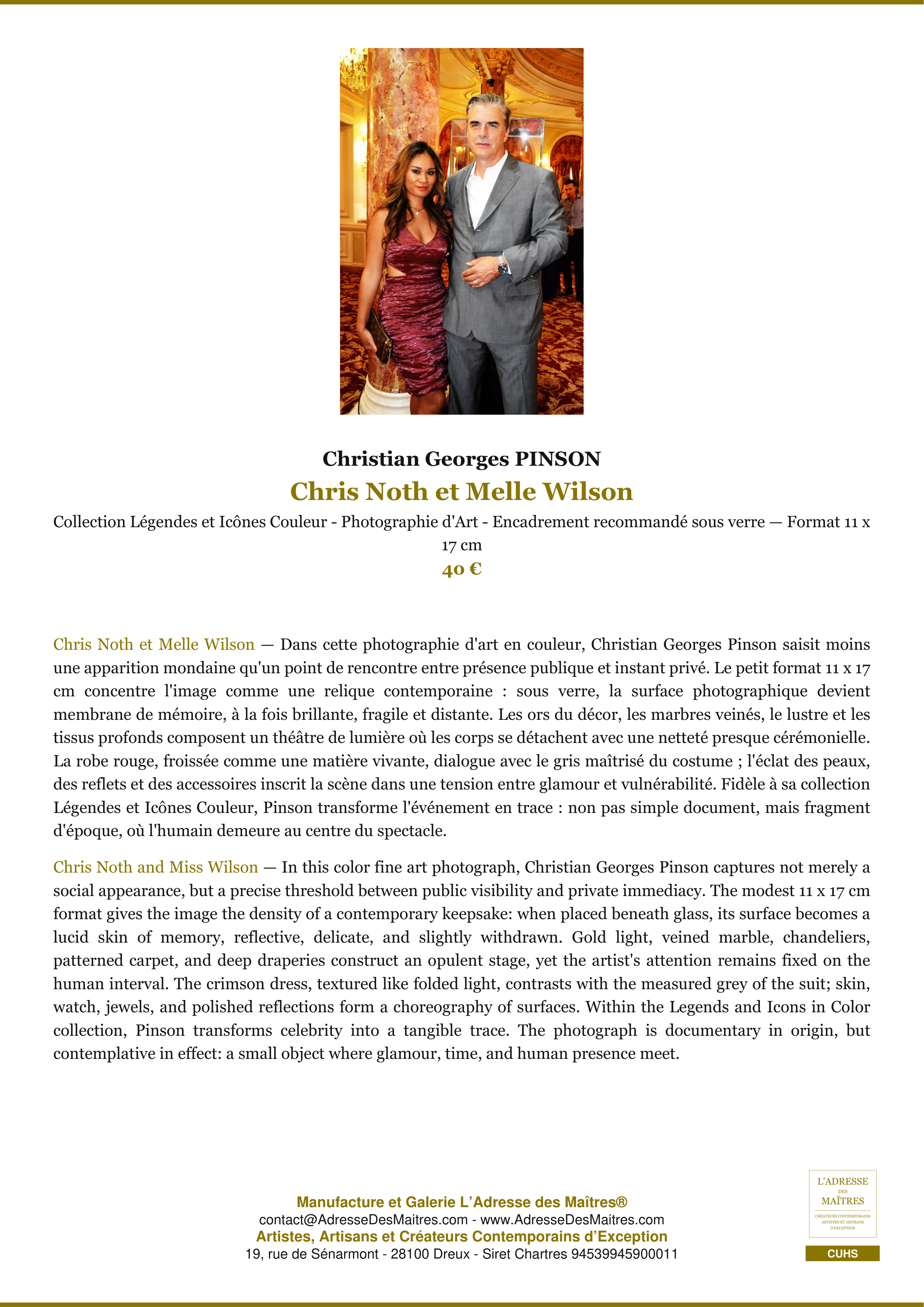 Fiche Premium — Chris Noth et Melle Wilson — Christian Georges PINSON — L'Adresse des Maîtres®