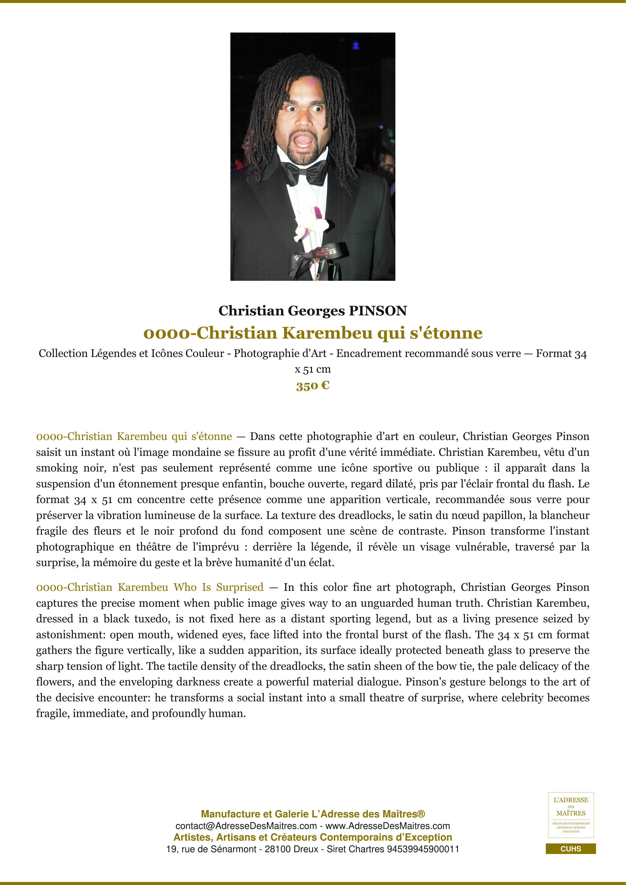 Fiche Premium — 0000-Christian Karembeu qui s'étonne — Christian Georges PINSON — L'Adresse des Maîtres®