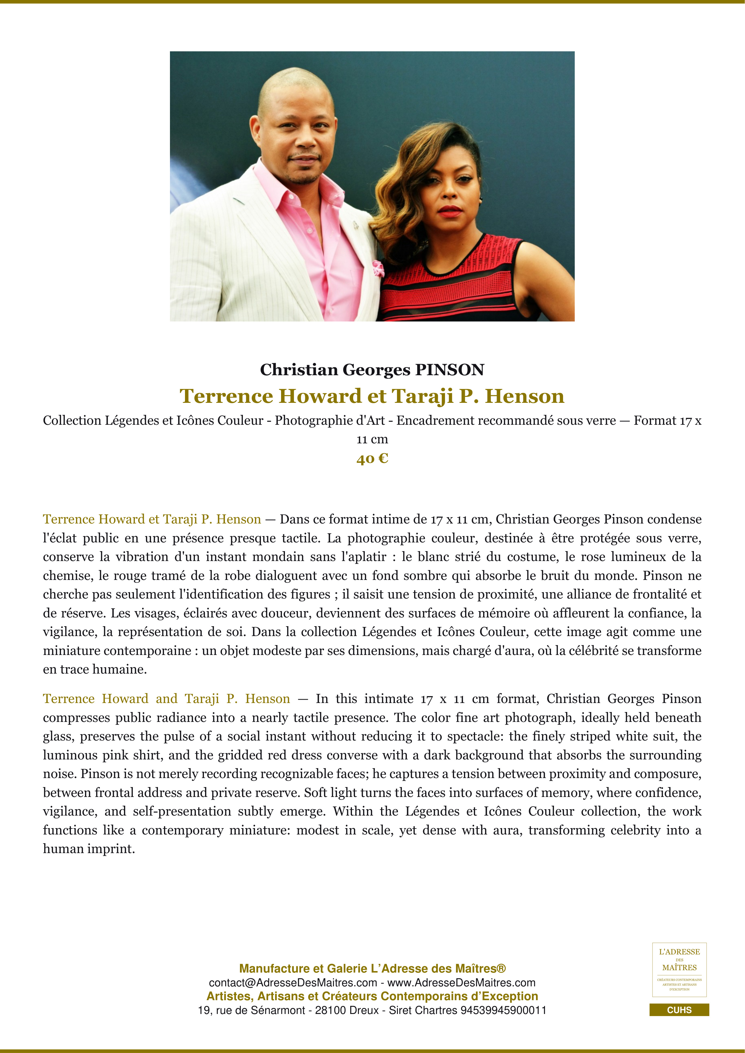 Fiche Premium — Terrence Howard et Taraji P. Henson — Christian Georges PINSON — L'Adresse des Maîtres®