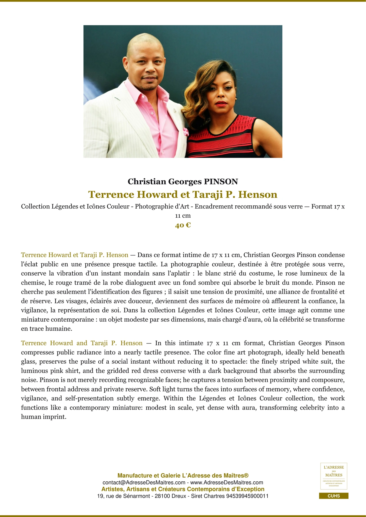 Fiche Premium - Terrence Howard et Taraji P. Henson - Christian Georges PINSON - L'Adresse des Maîtres®