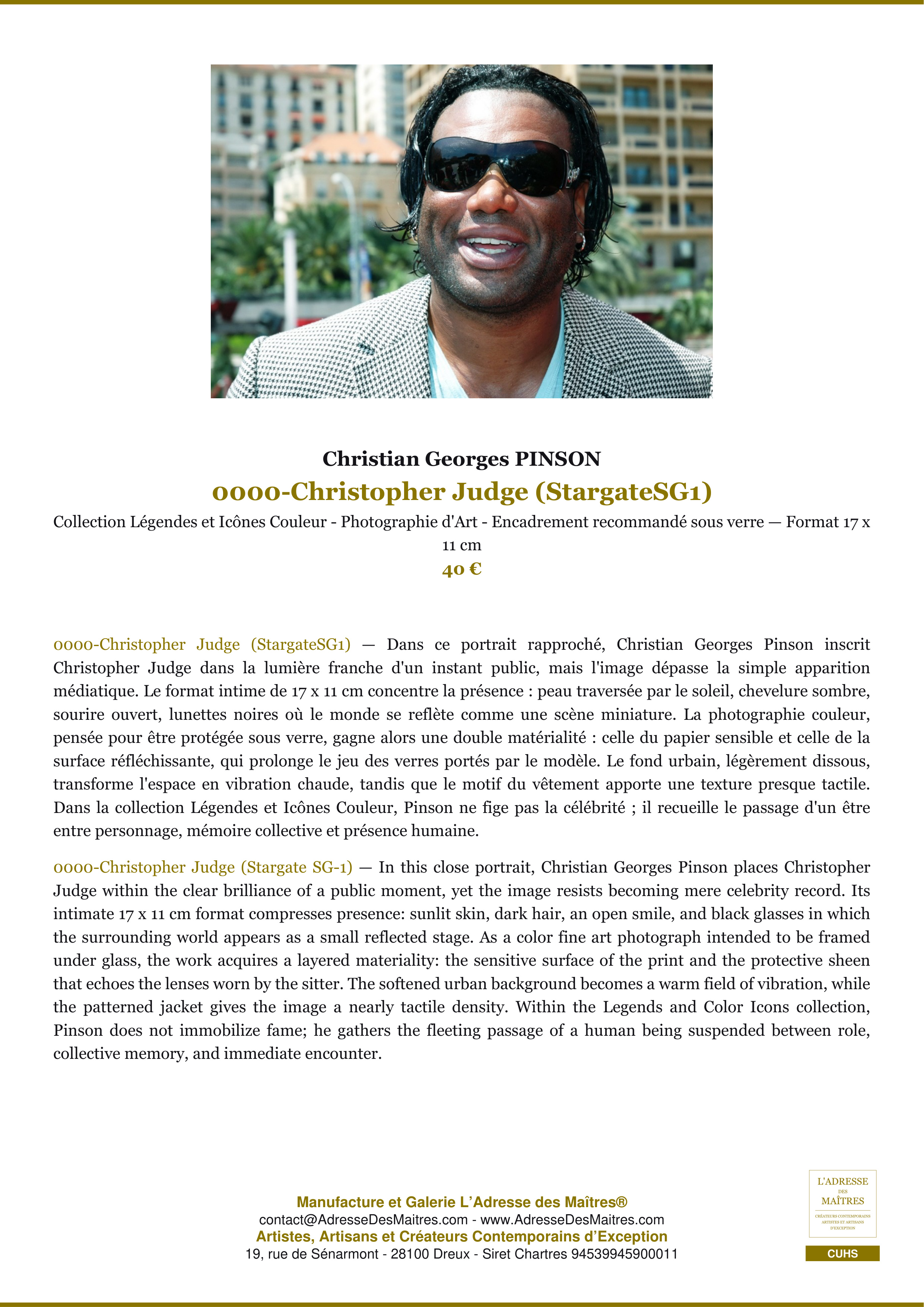 Fiche Premium — 0000-Christopher Judge (StargateSG1) — Christian Georges PINSON — L'Adresse des Maîtres®