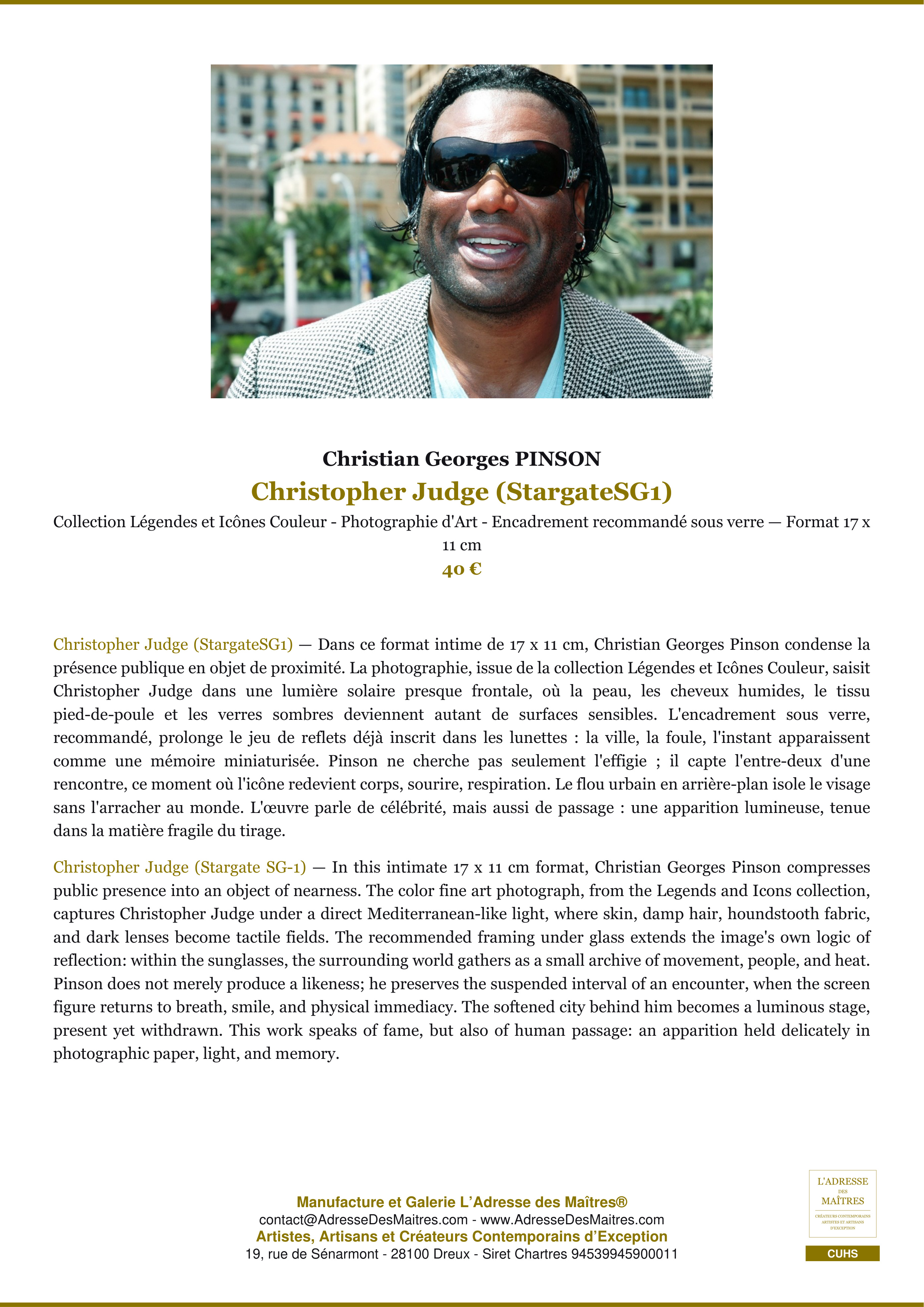 Fiche Premium — Christopher Judge (StargateSG1) — Christian Georges PINSON — L'Adresse des Maîtres®