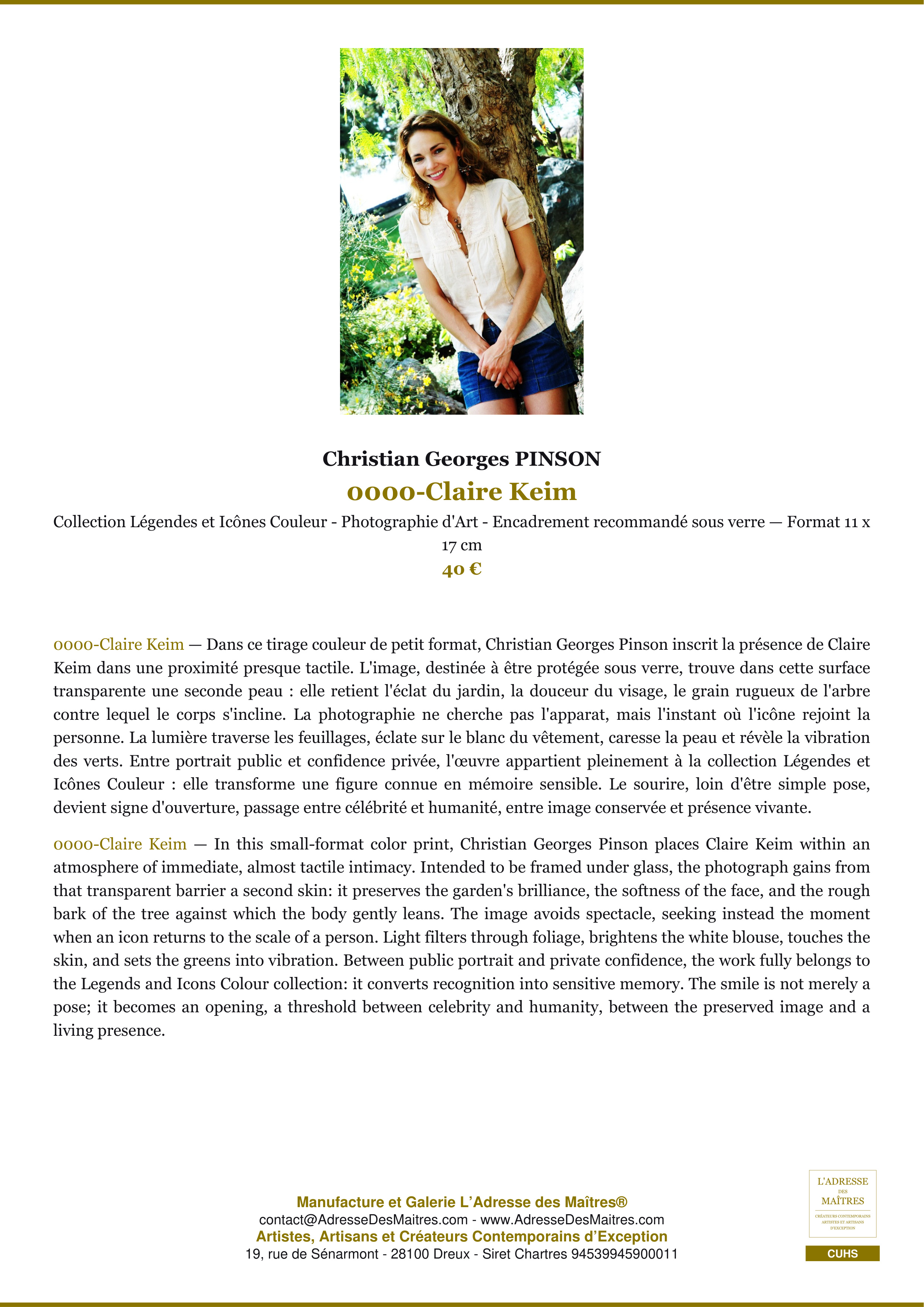 Fiche Premium — 0000-Claire Keim — Christian Georges PINSON — L'Adresse des Maîtres®