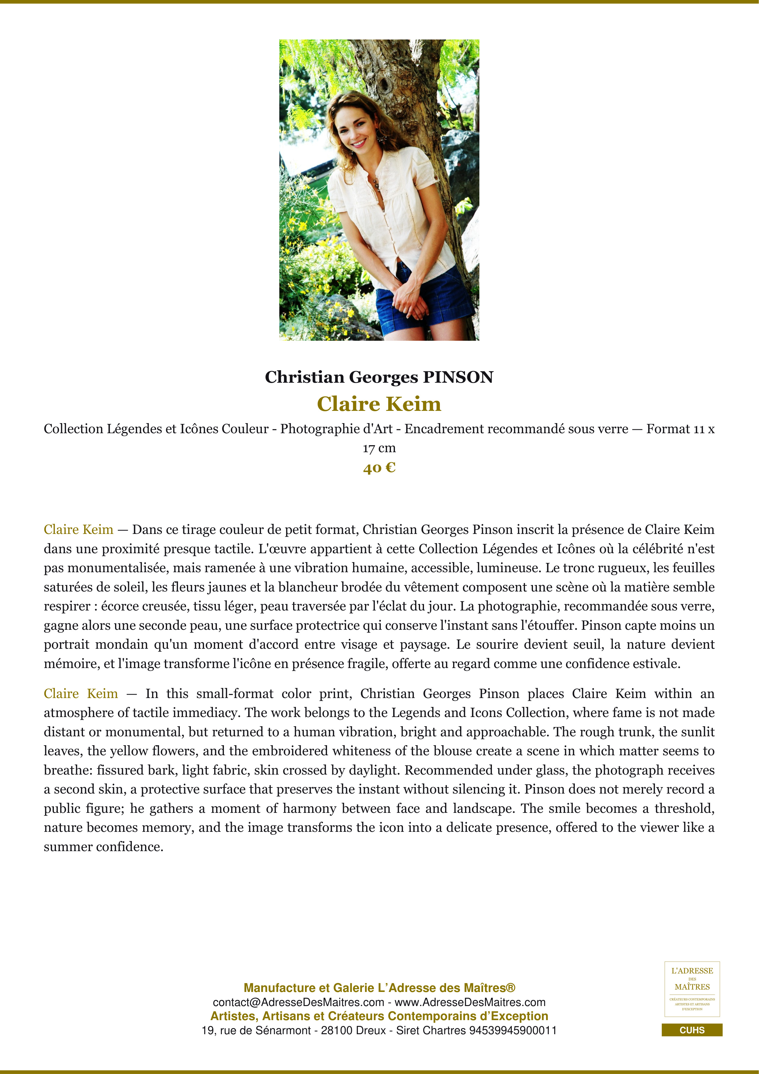 Fiche Premium — Claire Keim — Christian Georges PINSON — L'Adresse des Maîtres®