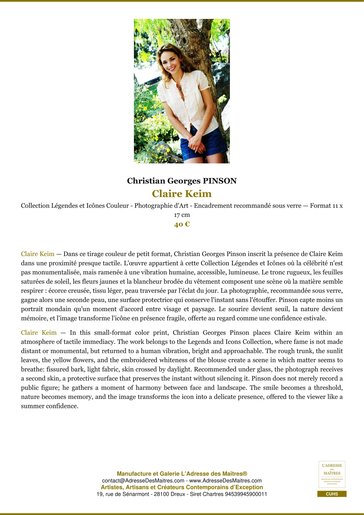 Fiche Premium - Claire Keim - Christian Georges PINSON - L'Adresse des Maîtres®