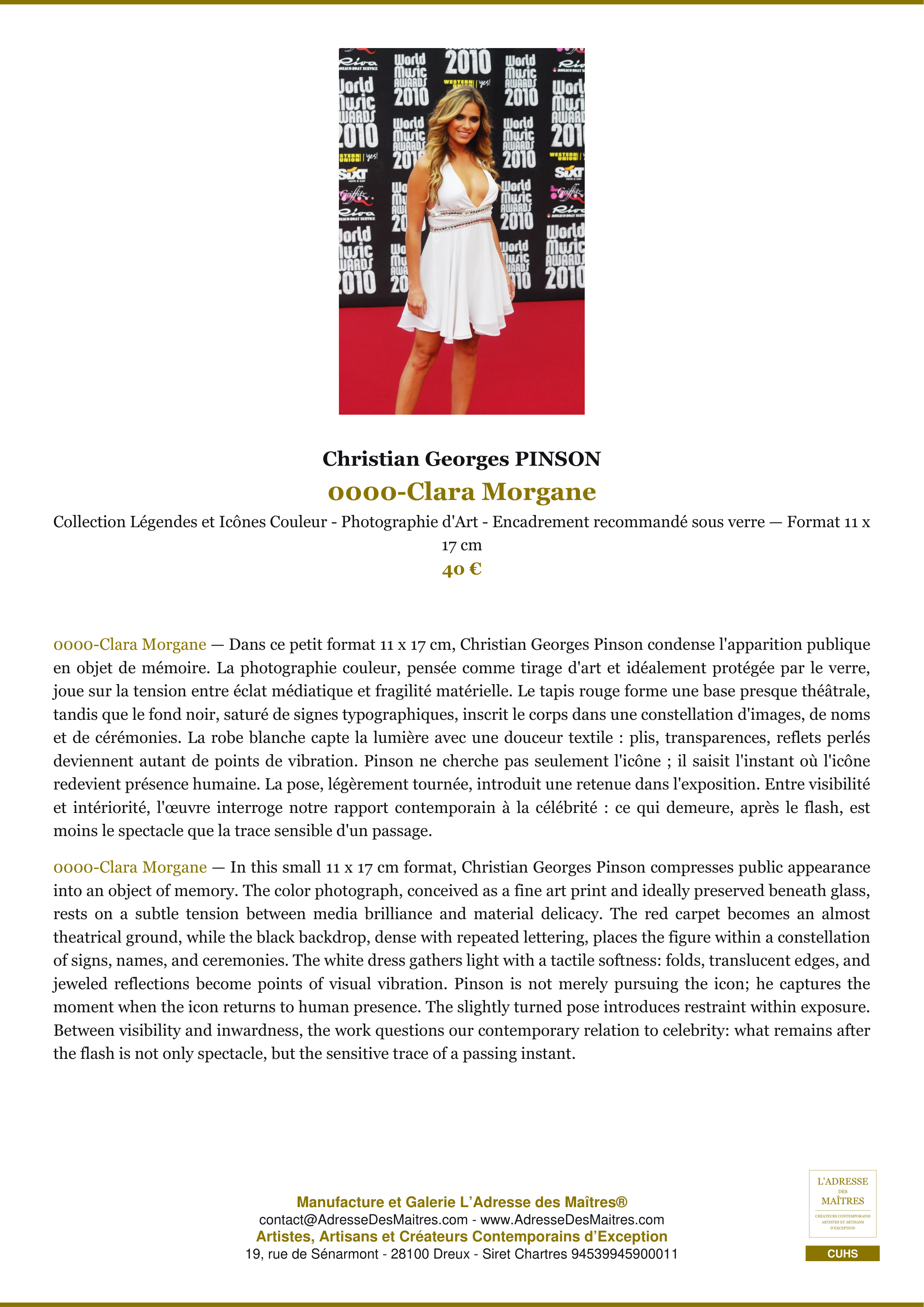 Fiche Premium — 0000-Clara Morgane — Christian Georges PINSON — L'Adresse des Maîtres®