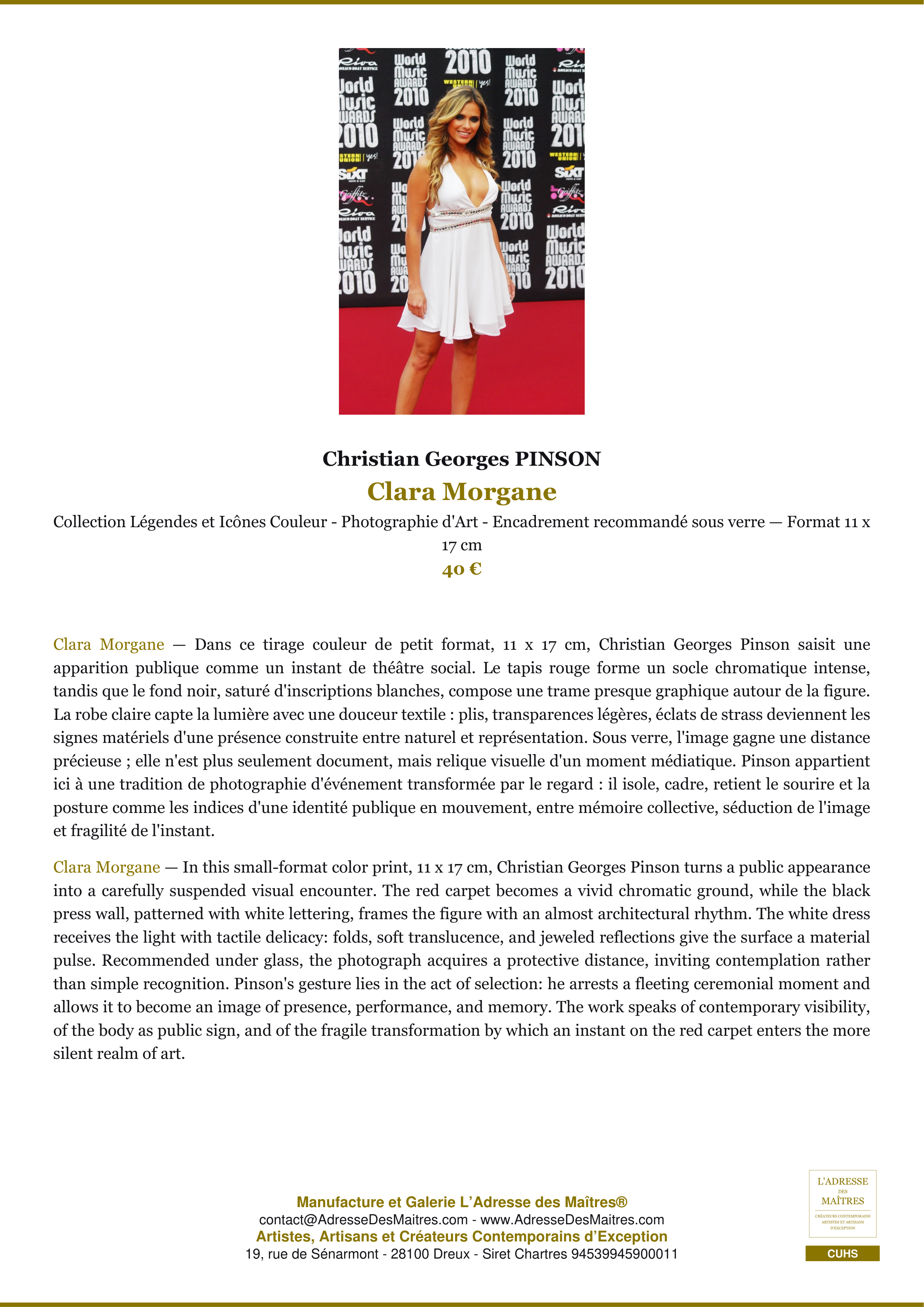 Fiche Premium — Clara Morgane — Christian Georges PINSON — L'Adresse des Maîtres®