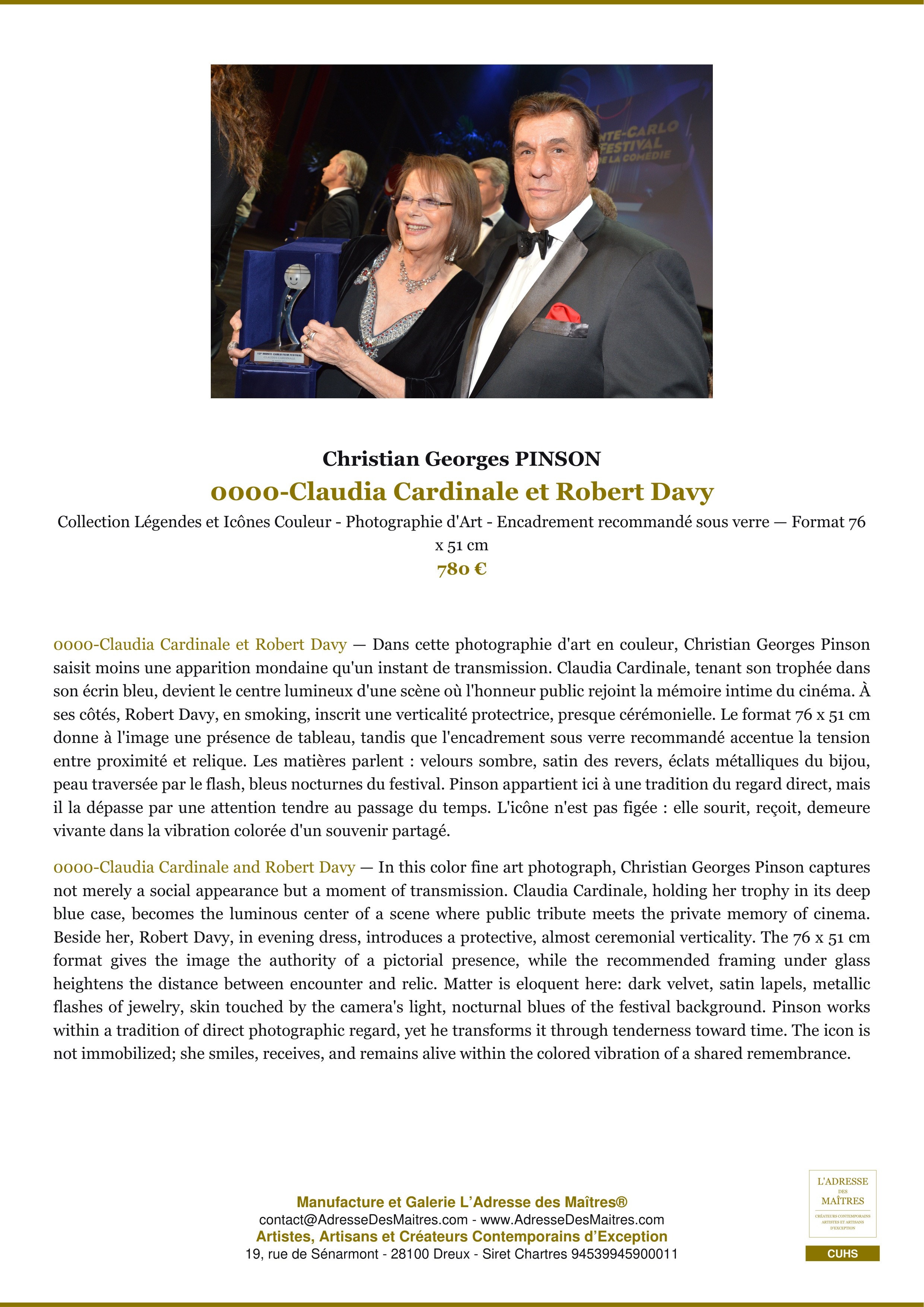Fiche Premium — 0000-Claudia Cardinale et Robert Davy — Christian Georges PINSON — L'Adresse des Maîtres®
