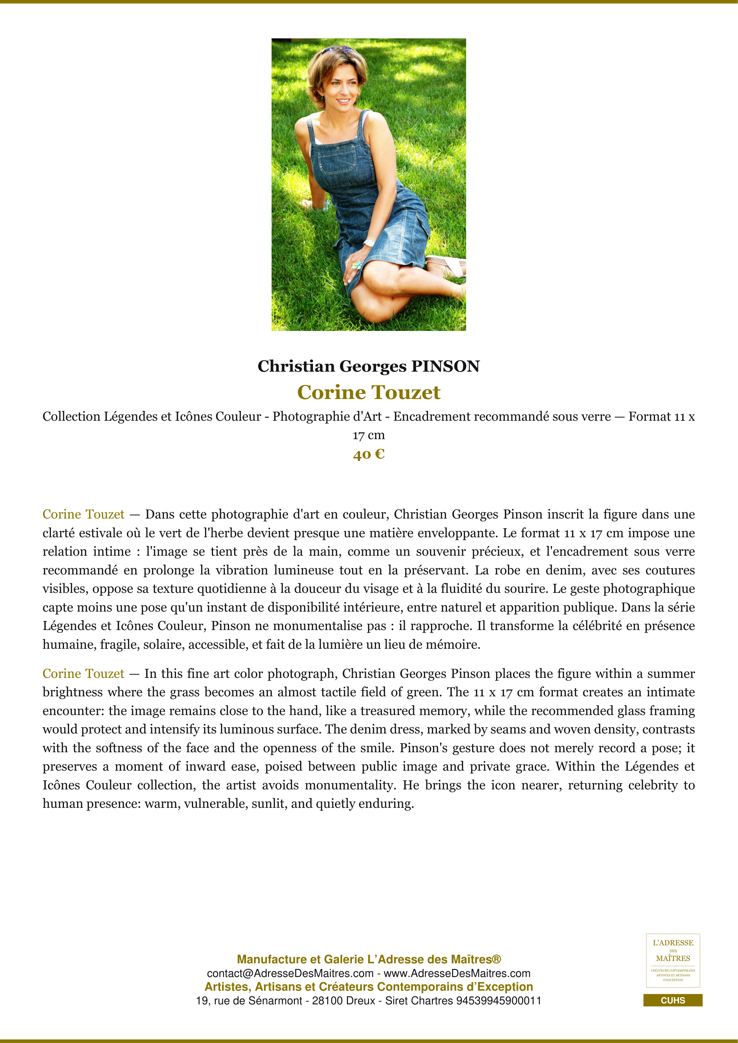 Fiche Premium — Corine Touzet — Christian Georges PINSON — L'Adresse des Maîtres®