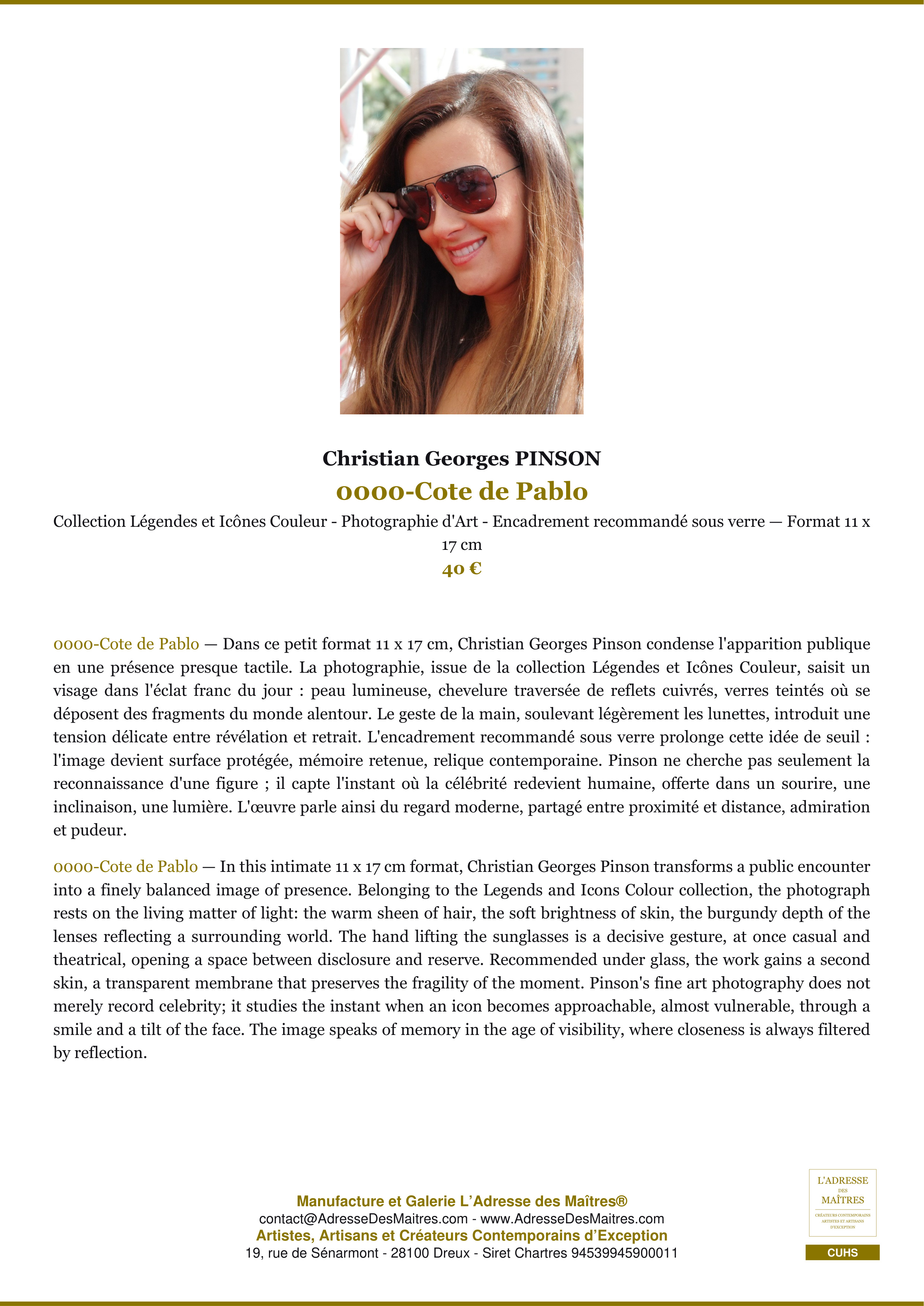 Fiche Premium — 0000-Cote de Pablo — Christian Georges PINSON — L'Adresse des Maîtres®