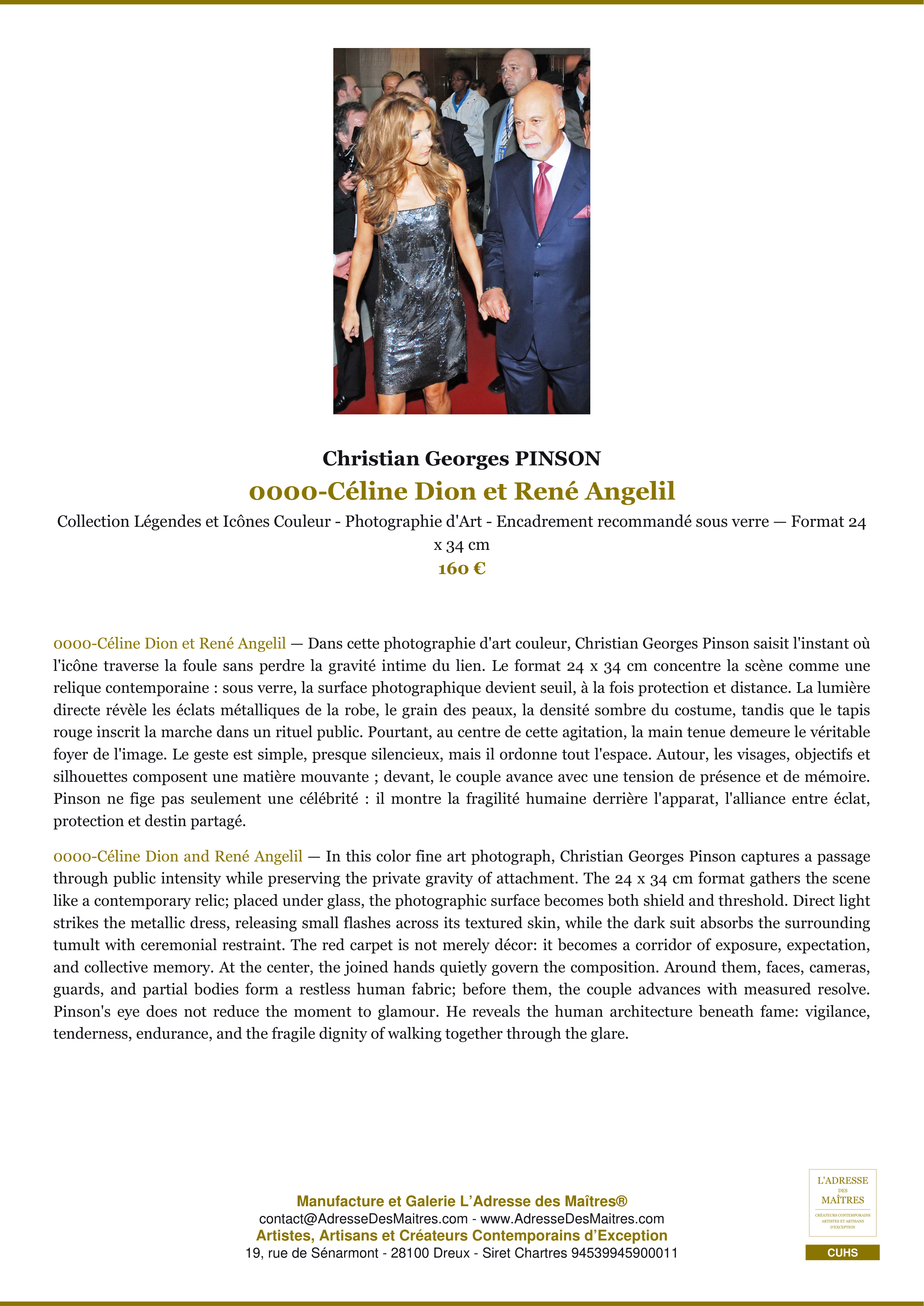 Fiche Premium — 0000-Céline Dion et René Angelil — Christian Georges PINSON — L'Adresse des Maîtres®