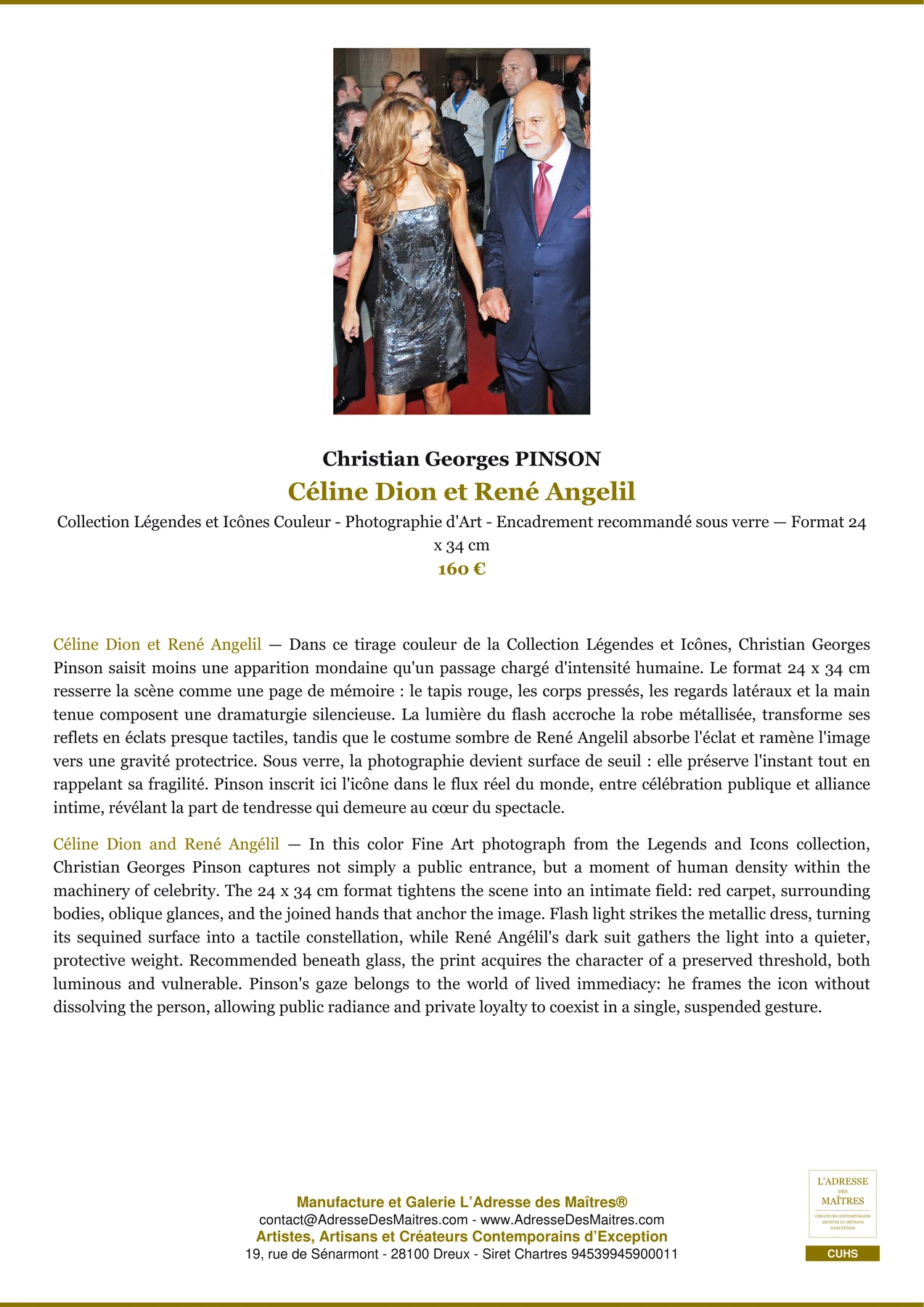 Fiche Premium - Céline Dion et René Angelil - Christian Georges PINSON - L'Adresse des Maîtres®