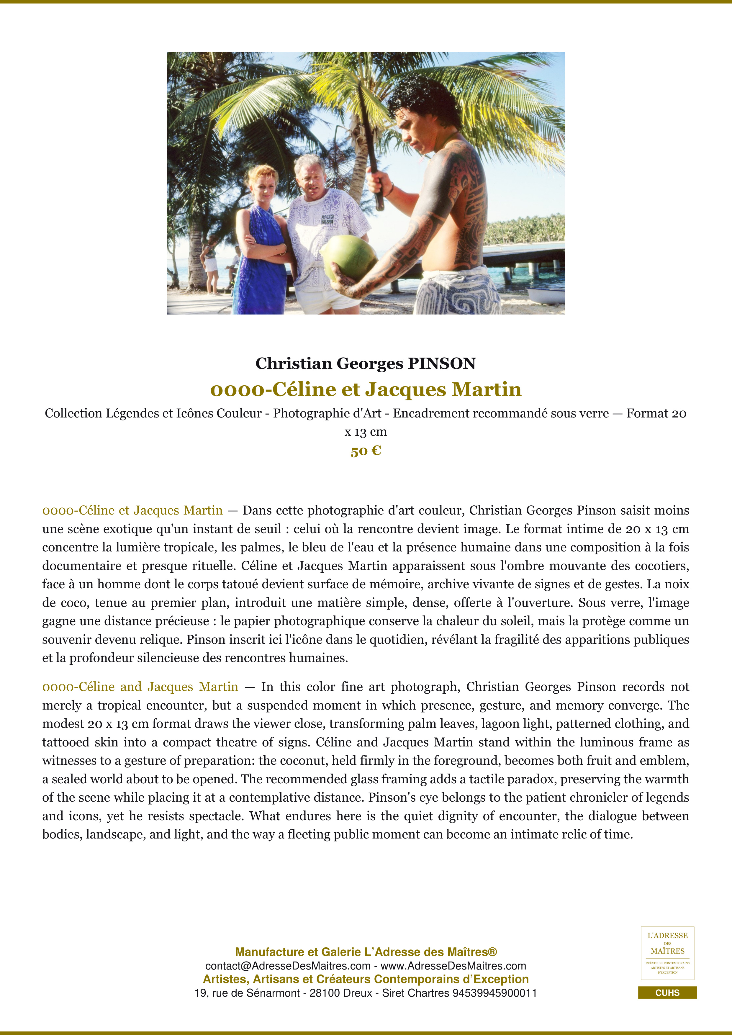Fiche Premium — 0000-Céline et Jacques Martin — Christian Georges PINSON — L'Adresse des Maîtres®