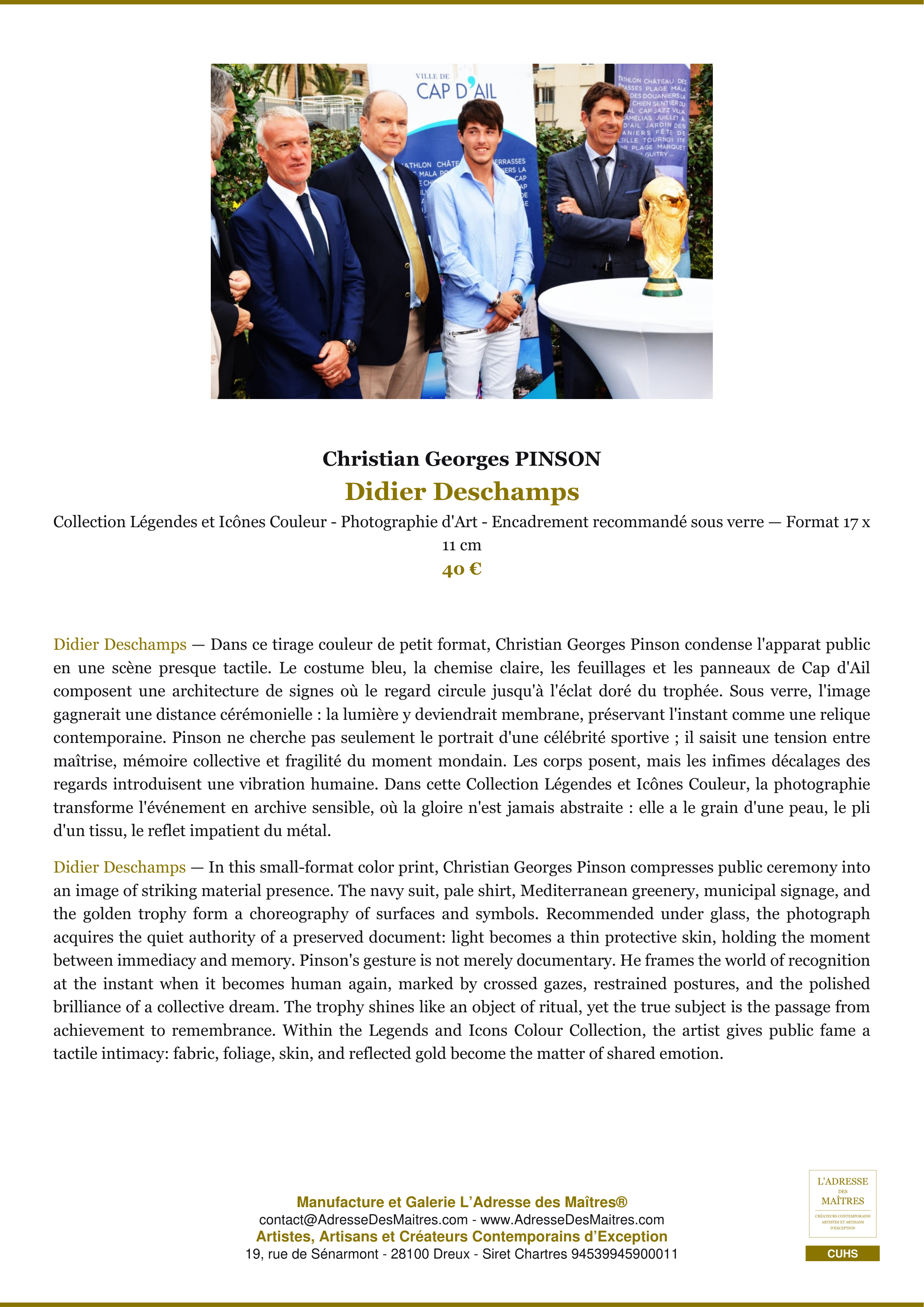 Fiche Premium — Didier Deschamps — Christian Georges PINSON — L'Adresse des Maîtres®