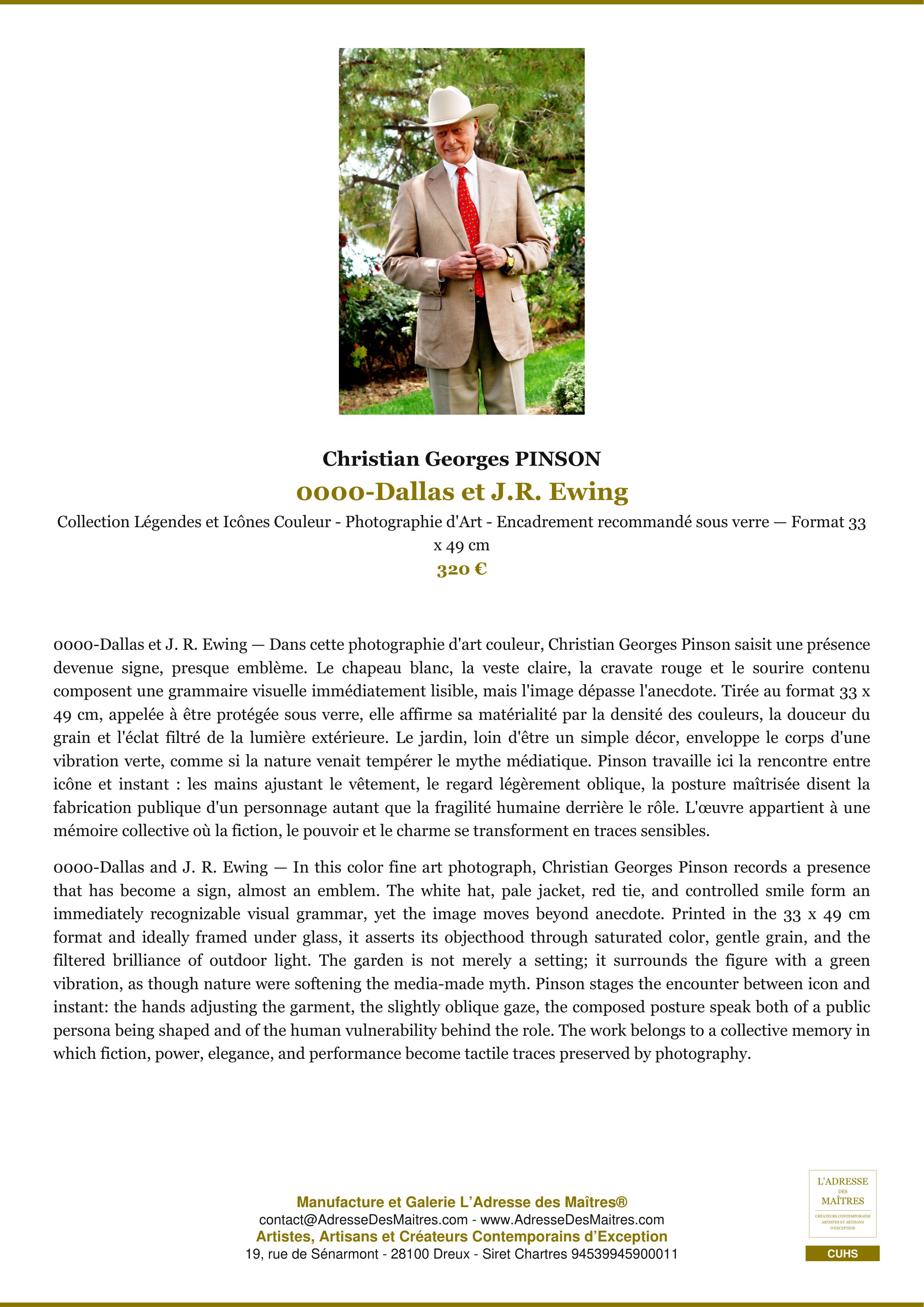Fiche Premium — 0000-Dallas et J.R. Ewing — Christian Georges PINSON — L'Adresse des Maîtres®