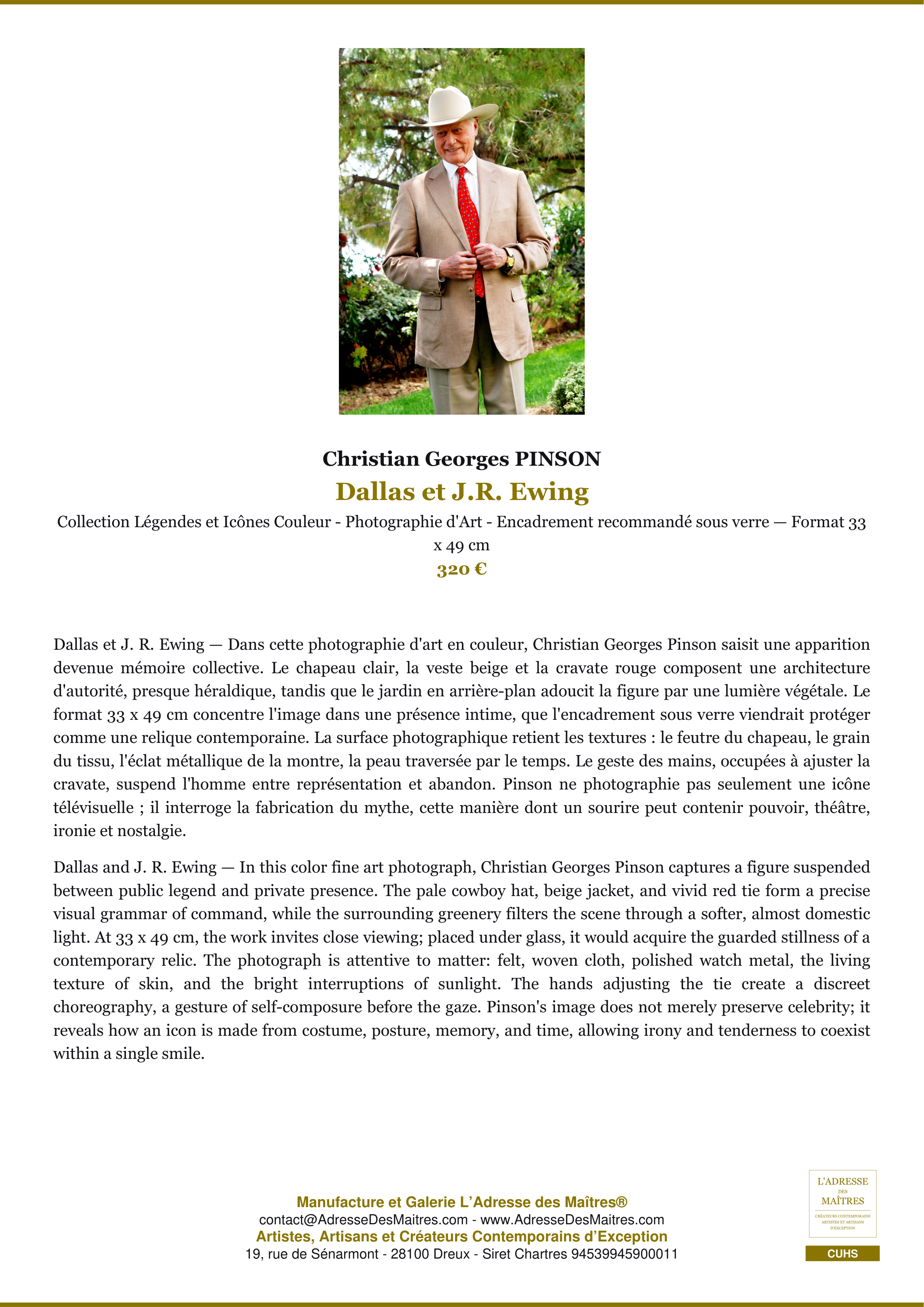 Fiche Premium — Dallas et J.R. Ewing — Christian Georges PINSON — L'Adresse des Maîtres®