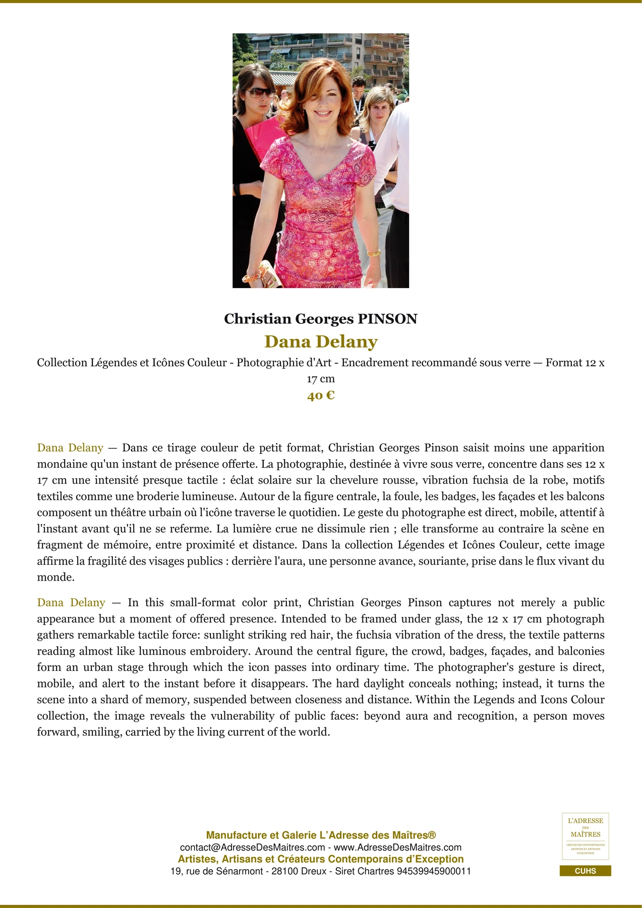 Fiche Premium - Dana Delany - Christian Georges PINSON - L'Adresse des Maîtres®