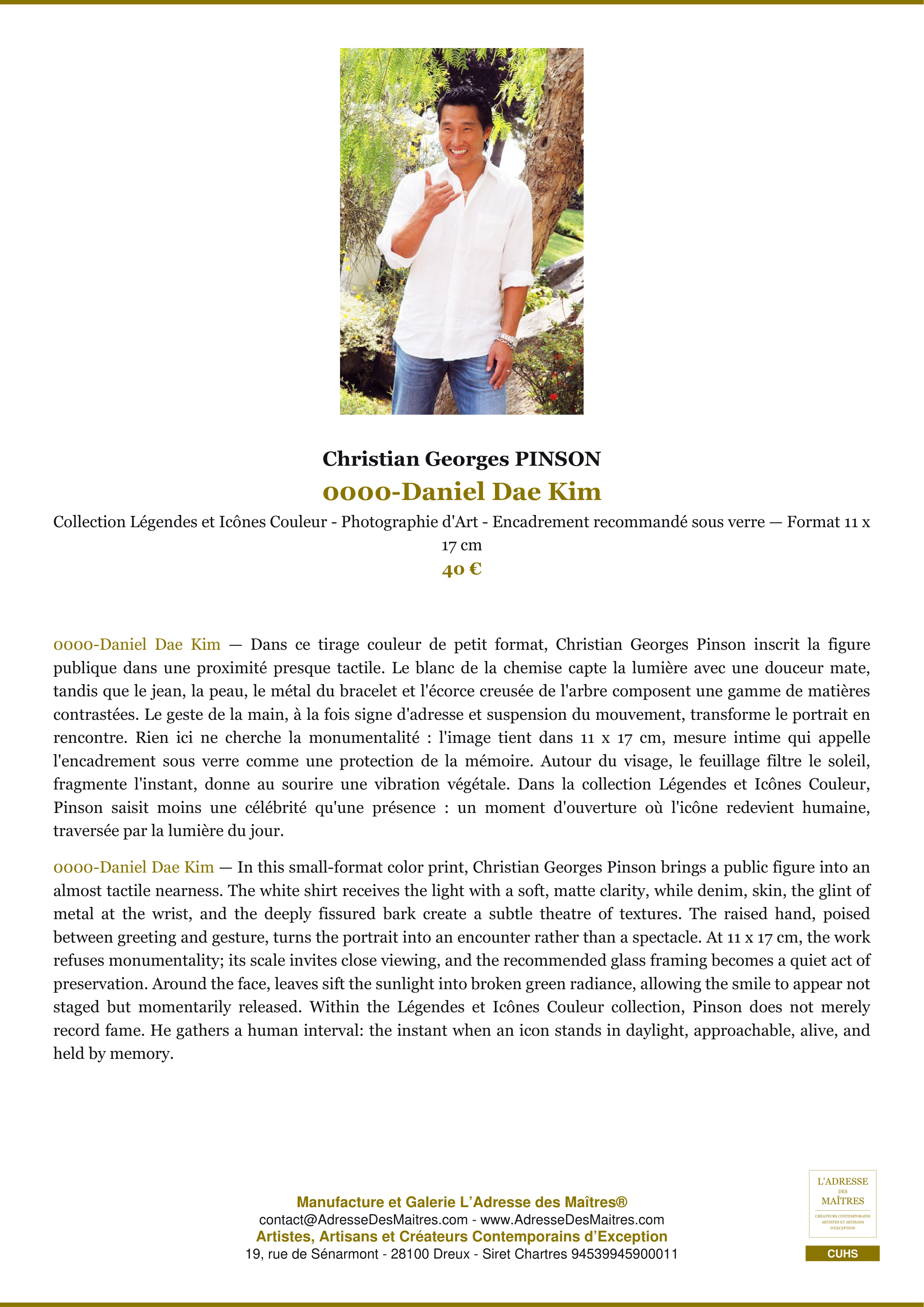 Fiche Premium — 0000-Daniel Dae Kim — Christian Georges PINSON — L'Adresse des Maîtres®