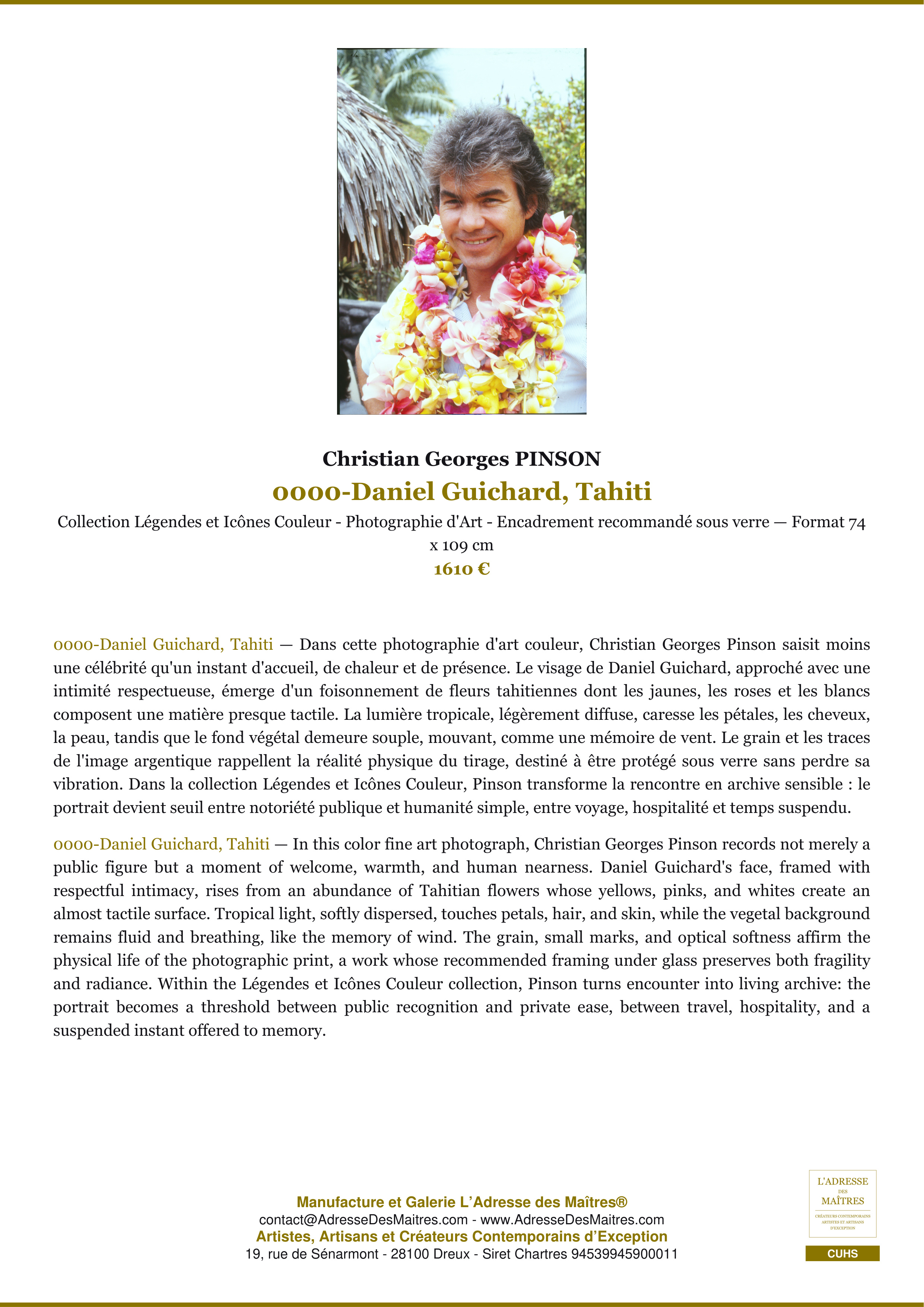 Fiche Premium — 0000-Daniel Guichard, Tahiti — Christian Georges PINSON — L'Adresse des Maîtres®