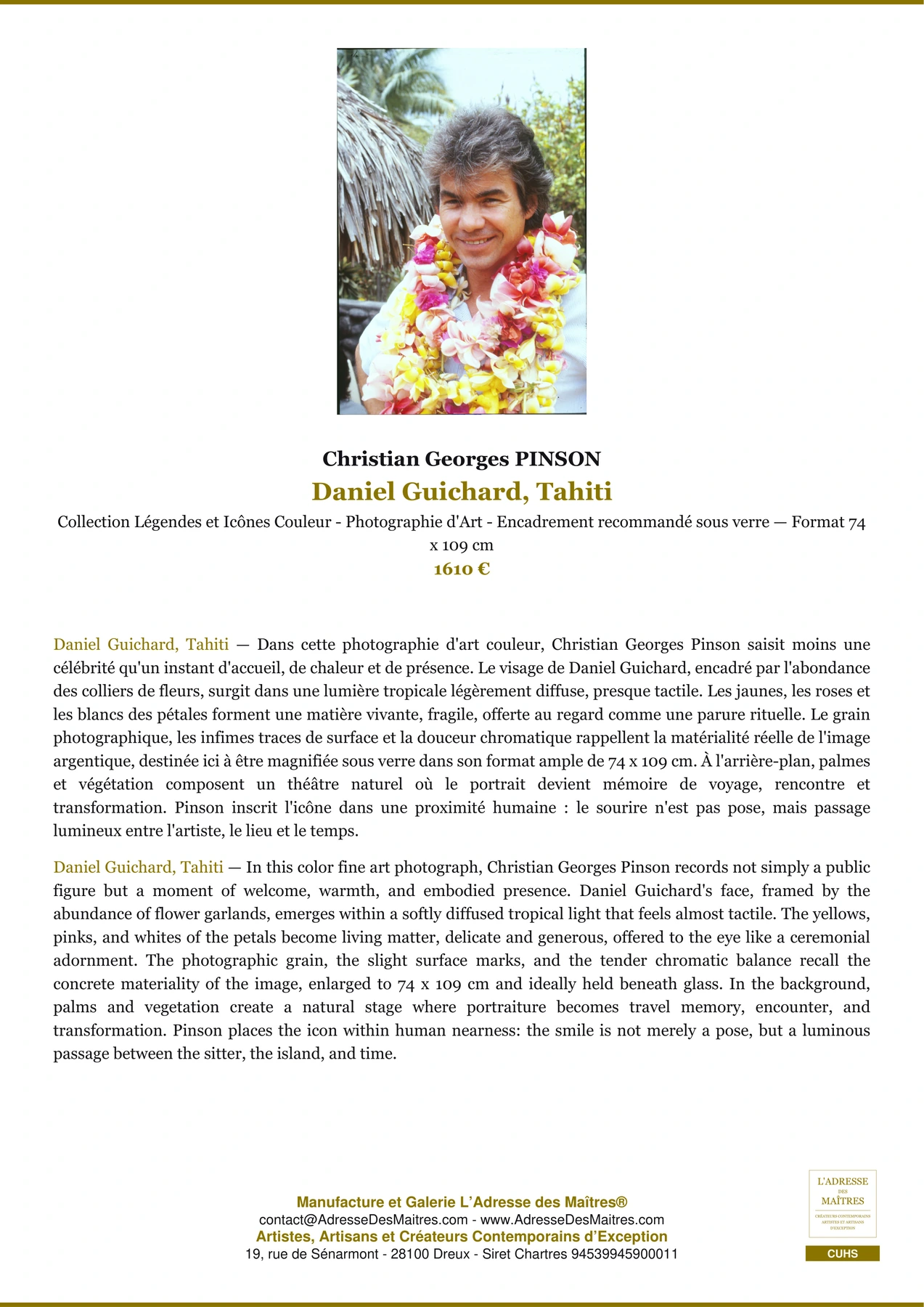 Fiche Premium - Daniel Guichard, Tahiti - Christian Georges PINSON - L'Adresse des Maîtres®