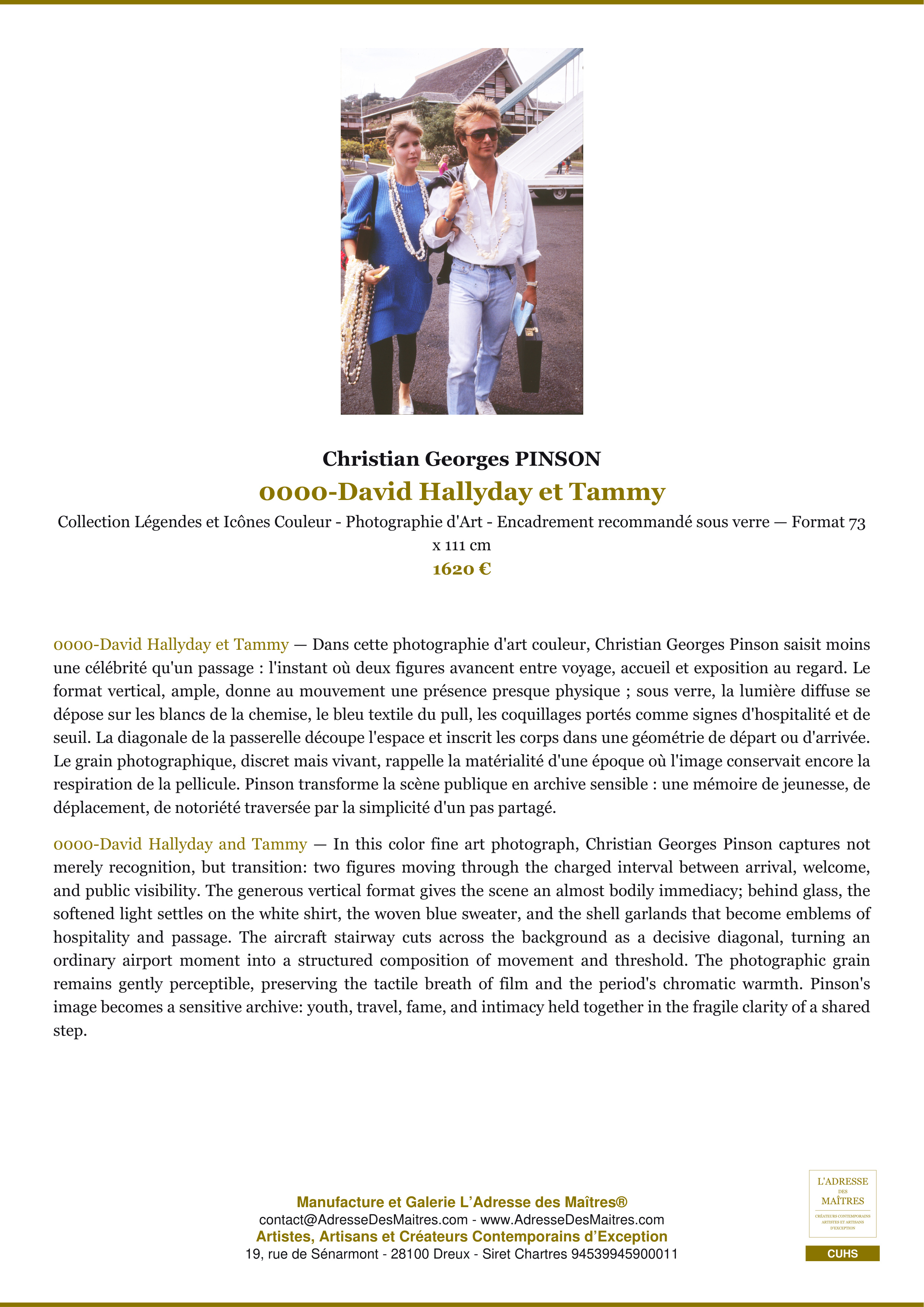 Fiche Premium — 0000-David Hallyday et Tammy — Christian Georges PINSON — L'Adresse des Maîtres®