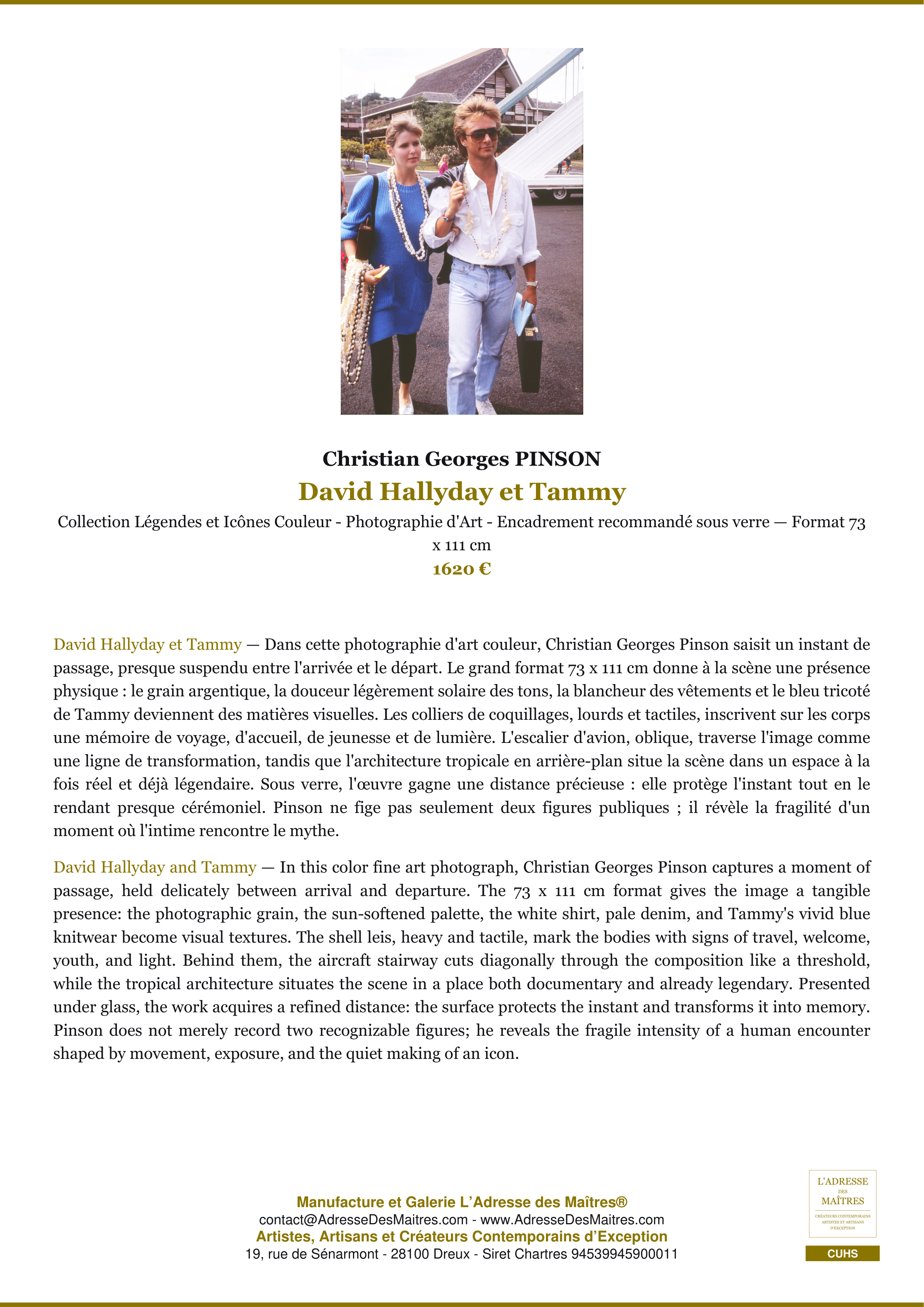 Fiche Premium — David Hallyday et Tammy — Christian Georges PINSON — L'Adresse des Maîtres®
