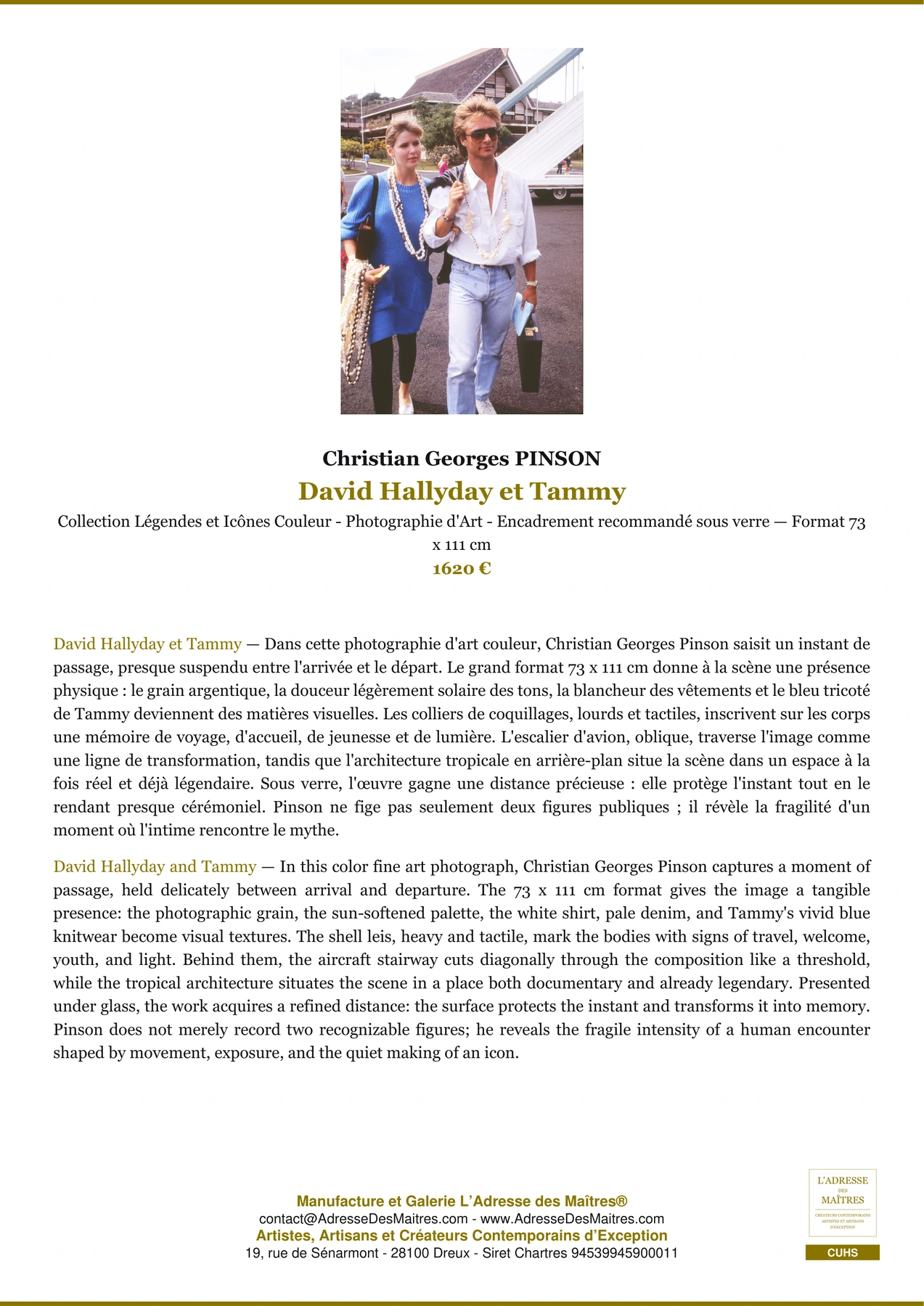 Fiche Premium - David Hallyday et Tammy - Christian Georges PINSON - L'Adresse des Maîtres®