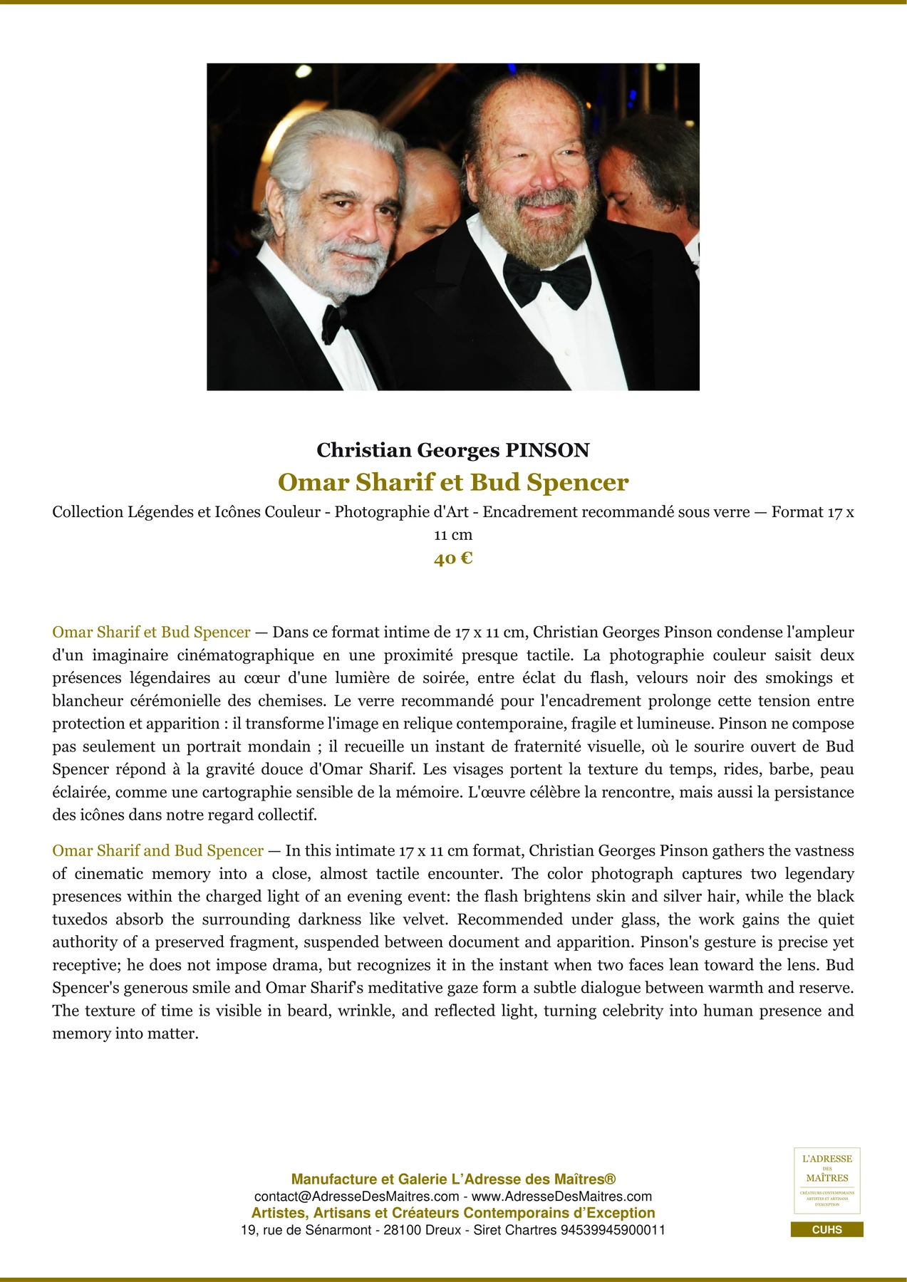 Fiche Premium - Omar Sharif et Bud Spencer - Christian Georges PINSON - L'Adresse des Maîtres®