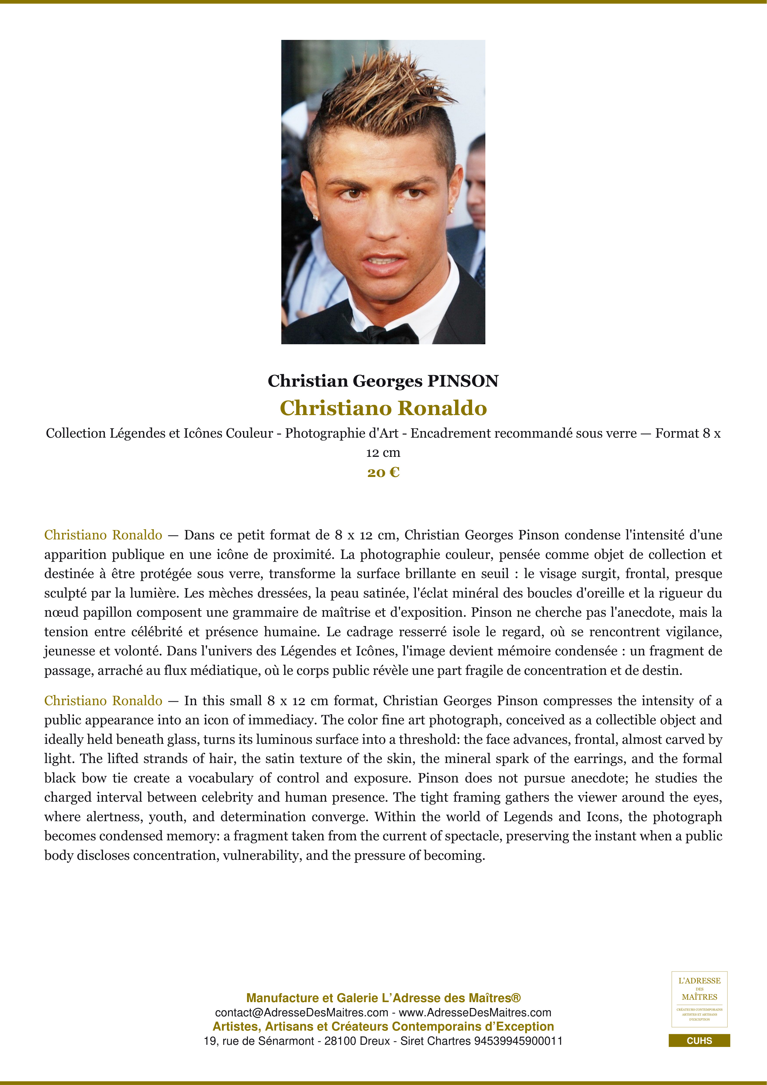 Fiche Premium — Christiano Ronaldo — Christian Georges PINSON — L'Adresse des Maîtres®