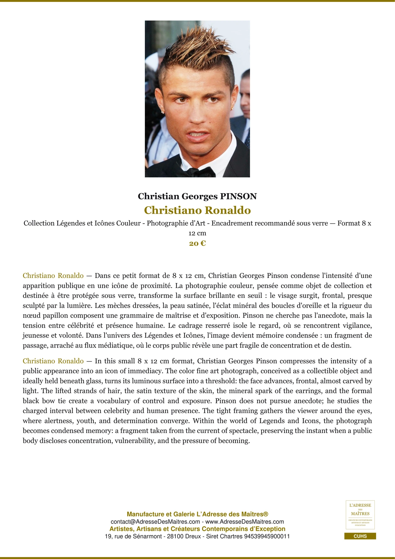 Fiche Premium - Christiano Ronaldo - Christian Georges PINSON - L'Adresse des Maîtres®