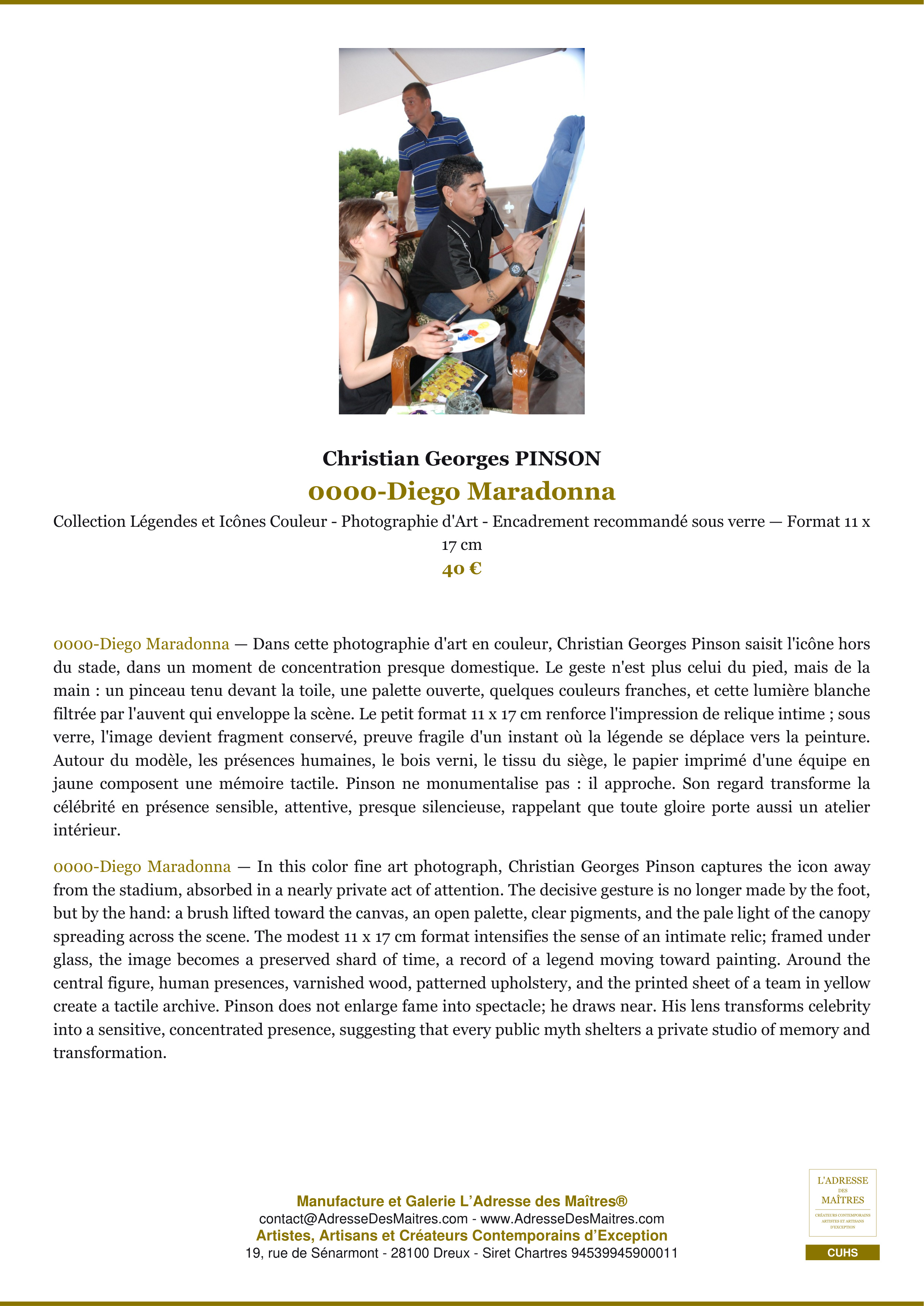 Fiche Premium — 0000-Diego Maradonna — Christian Georges PINSON — L'Adresse des Maîtres®