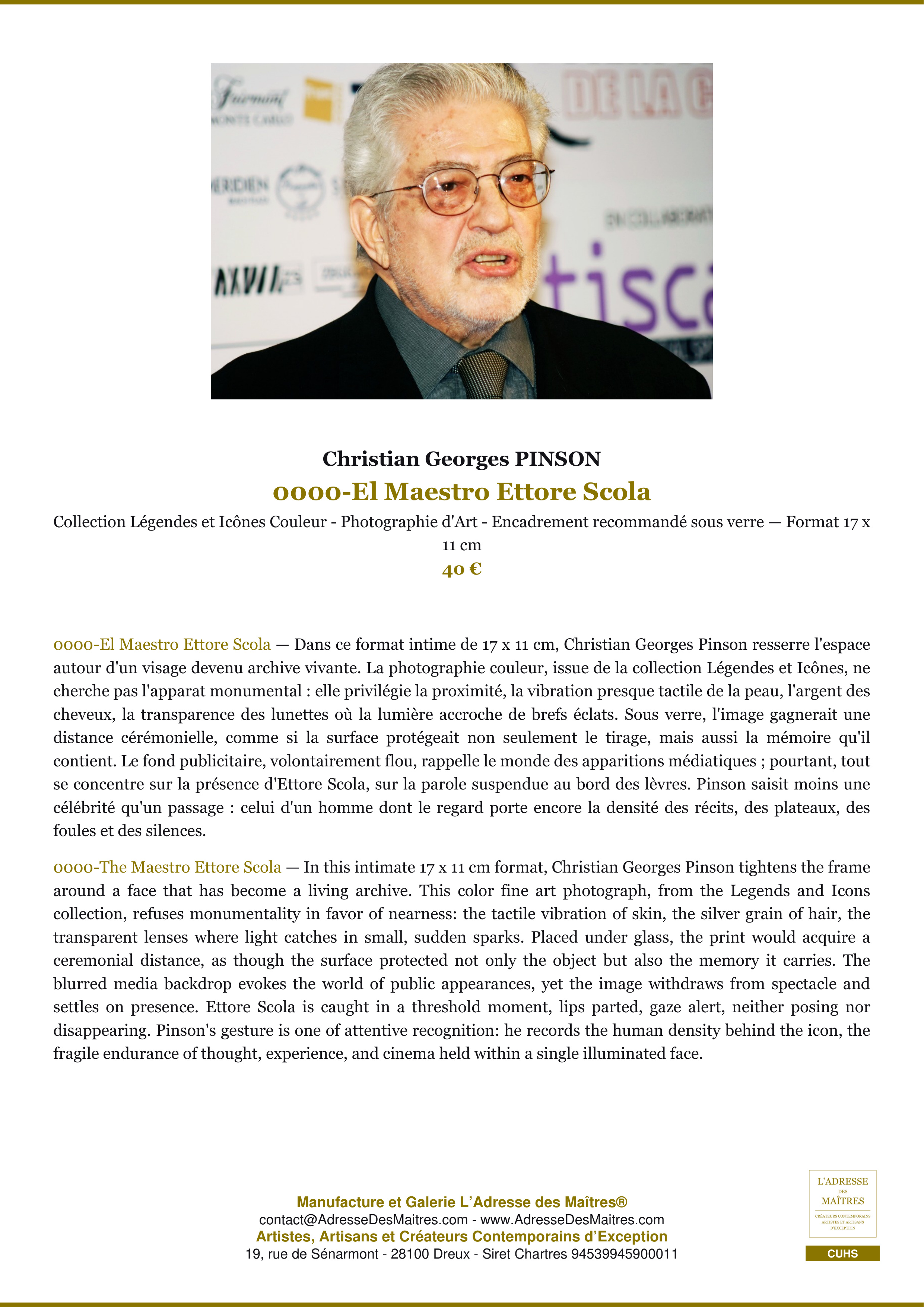 Fiche Premium — 0000-El Maestro Ettore Scola — Christian Georges PINSON — L'Adresse des Maîtres®