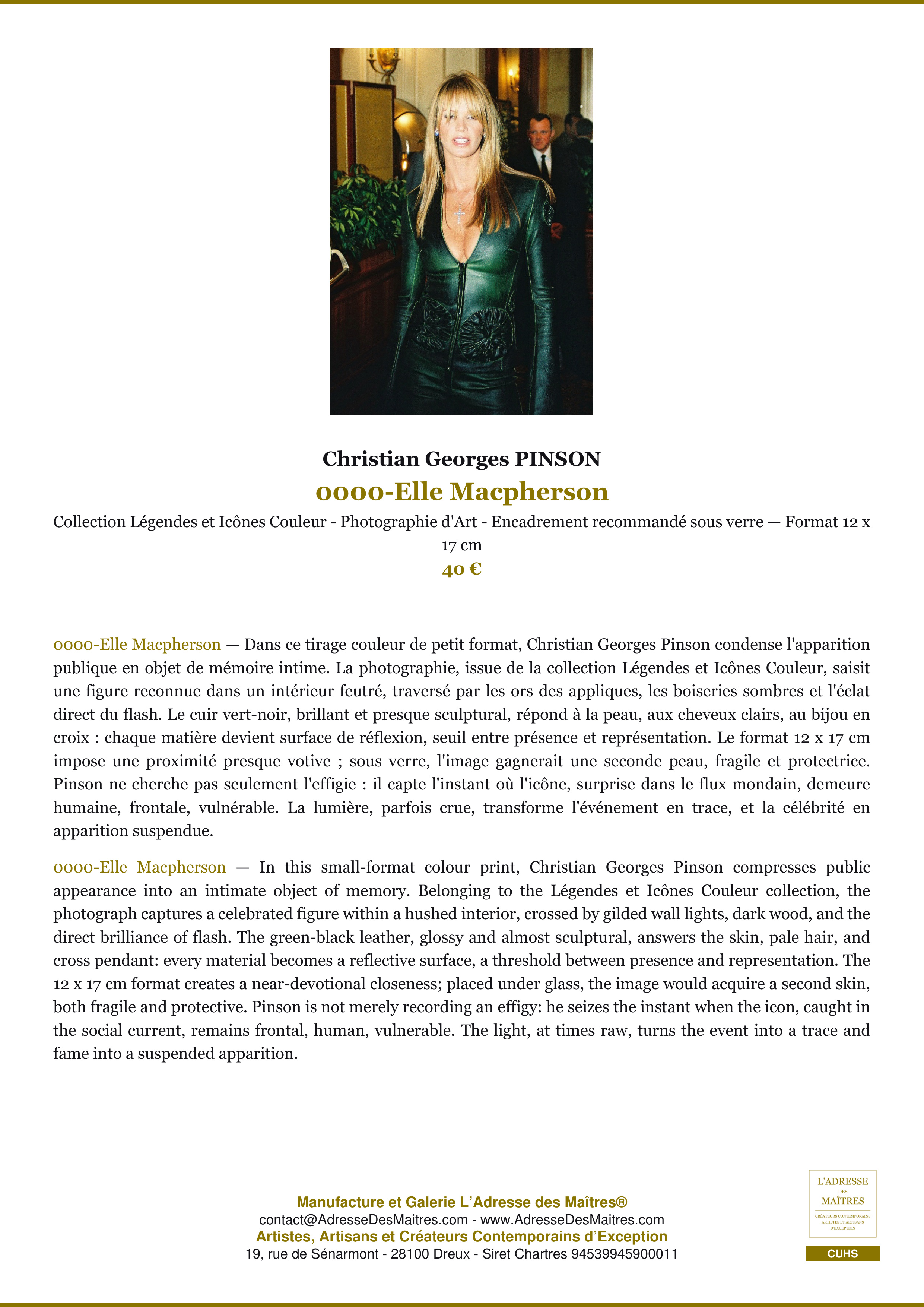Fiche Premium — 0000-Elle Macpherson — Christian Georges PINSON — L'Adresse des Maîtres®