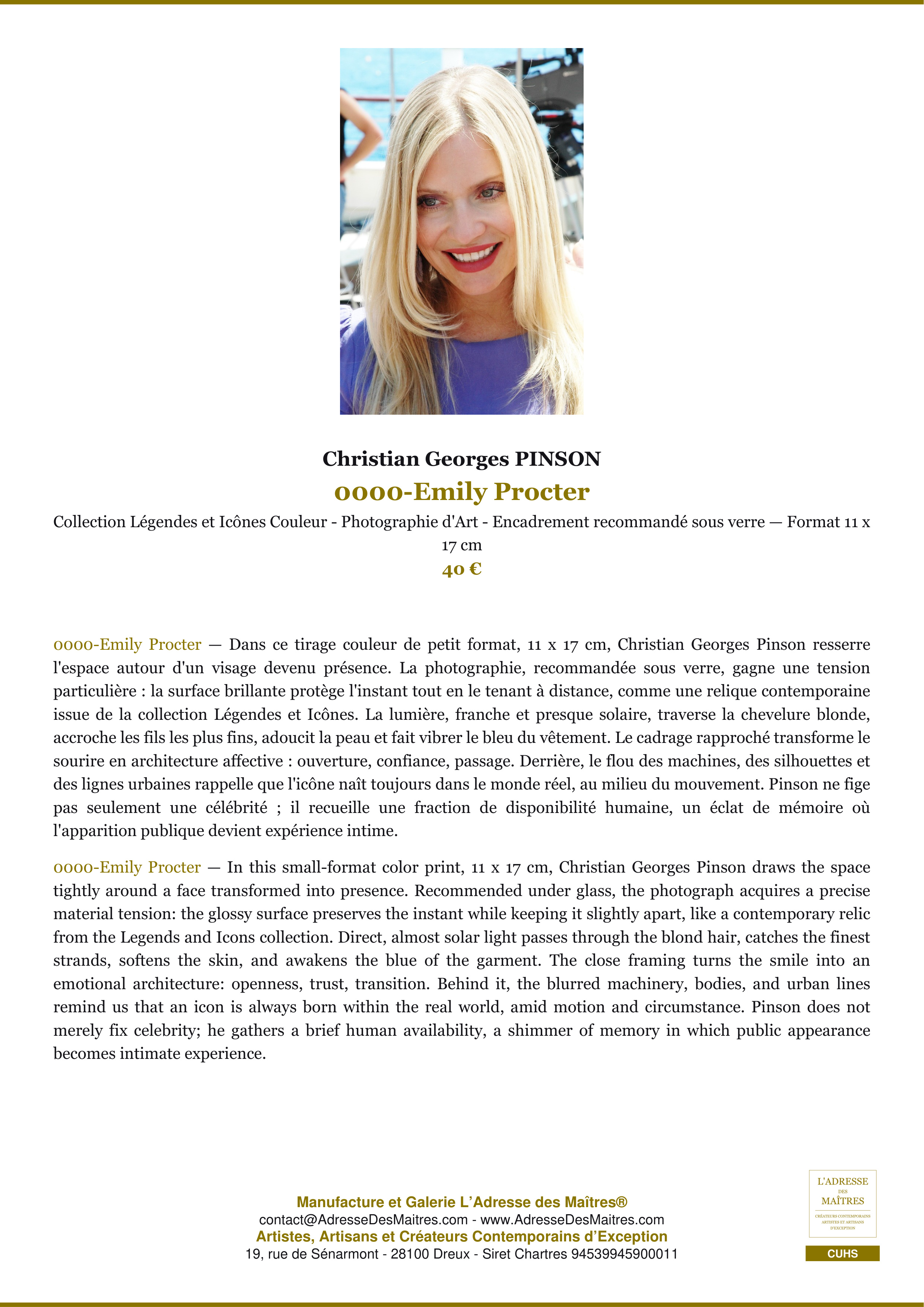Fiche Premium — 0000-Emily Procter — Christian Georges PINSON — L'Adresse des Maîtres®