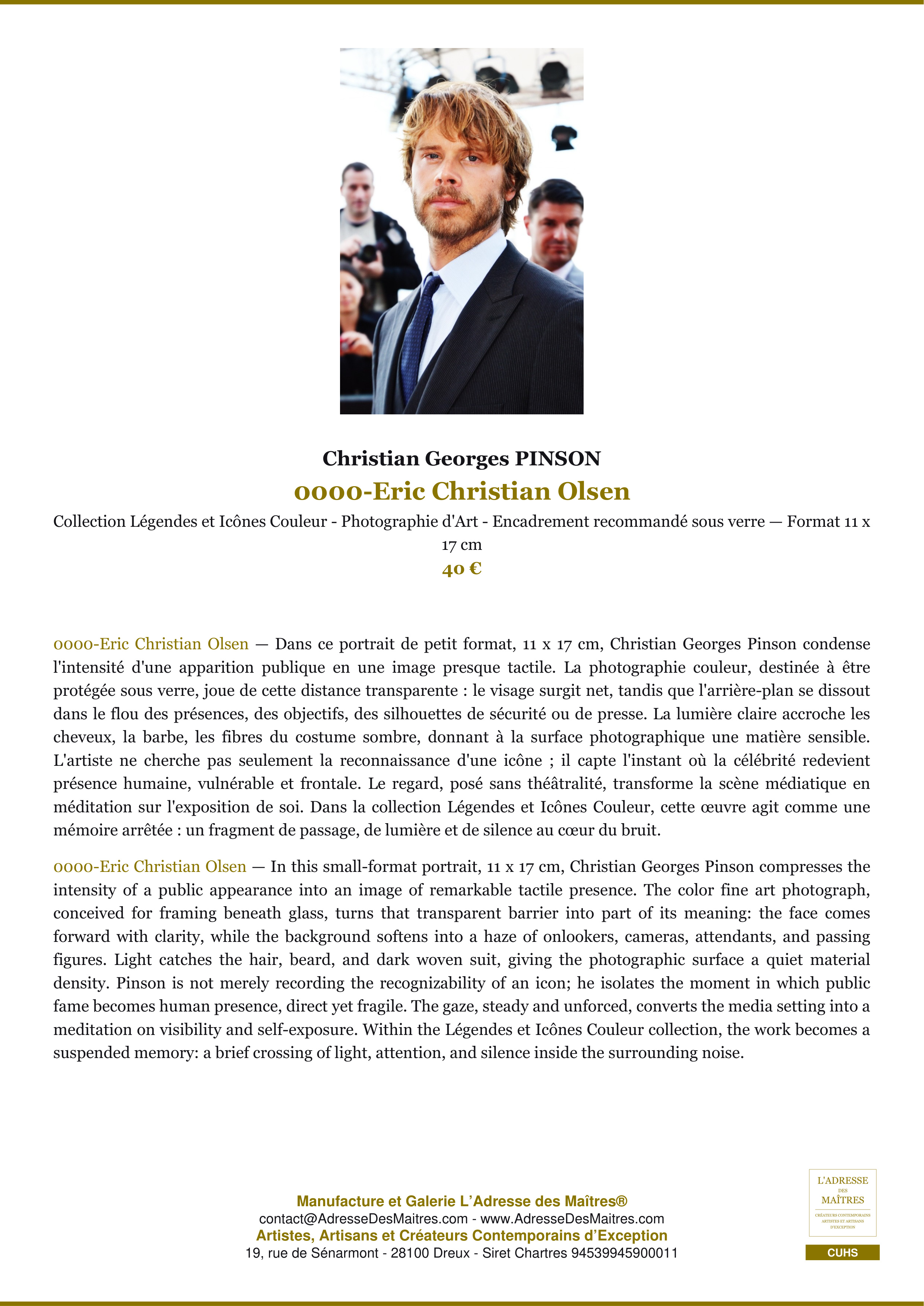Fiche Premium — 0000-Eric Christian Olsen — Christian Georges PINSON — L'Adresse des Maîtres®