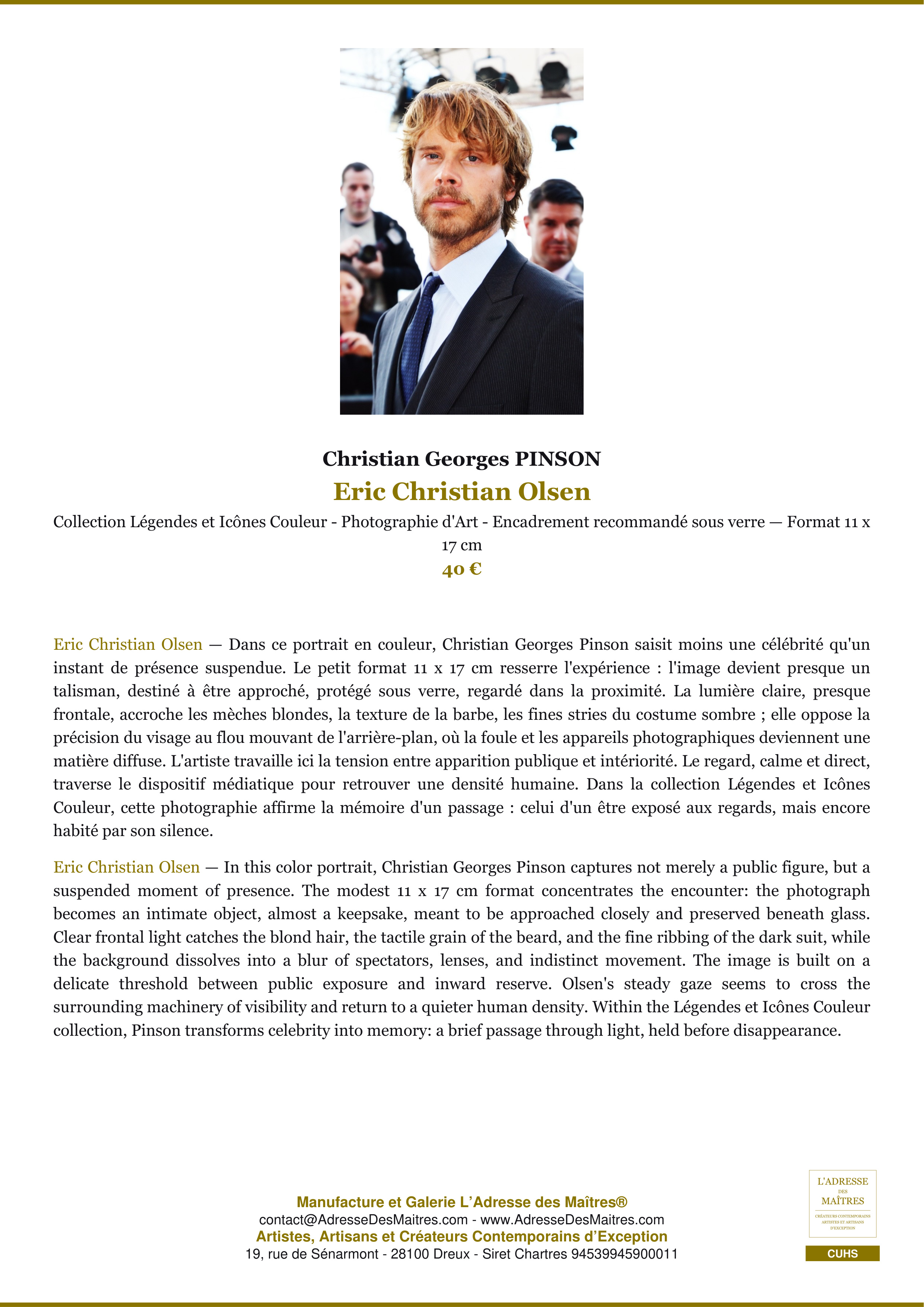 Fiche Premium — Eric Christian Olsen — Christian Georges PINSON — L'Adresse des Maîtres®