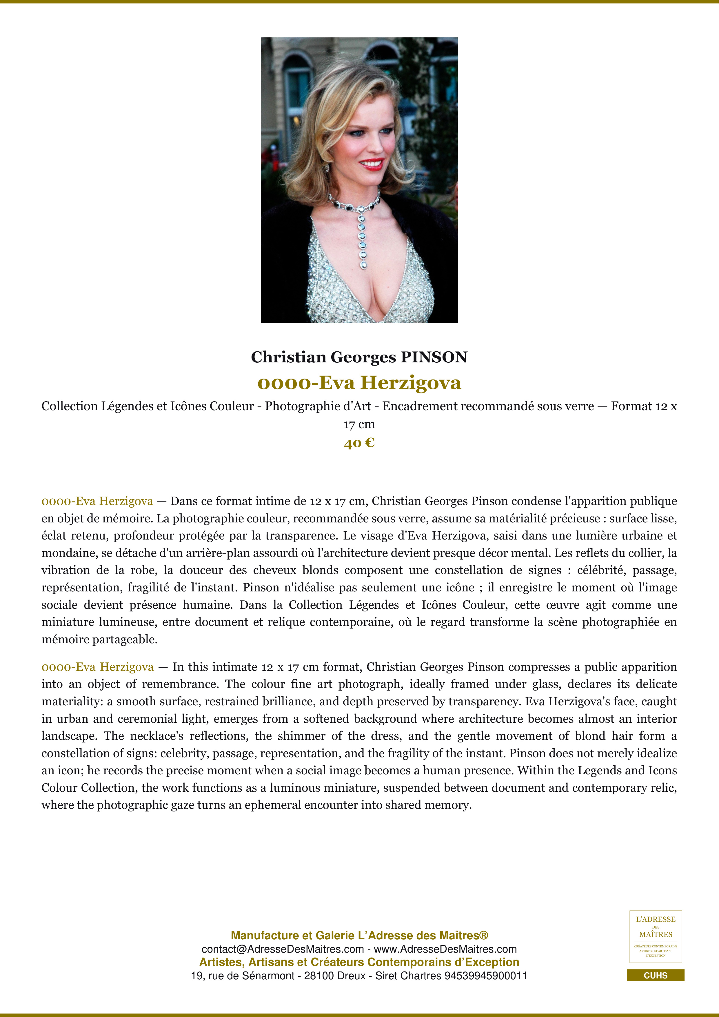 Fiche Premium — 0000-Eva Herzigova — Christian Georges PINSON — L'Adresse des Maîtres®