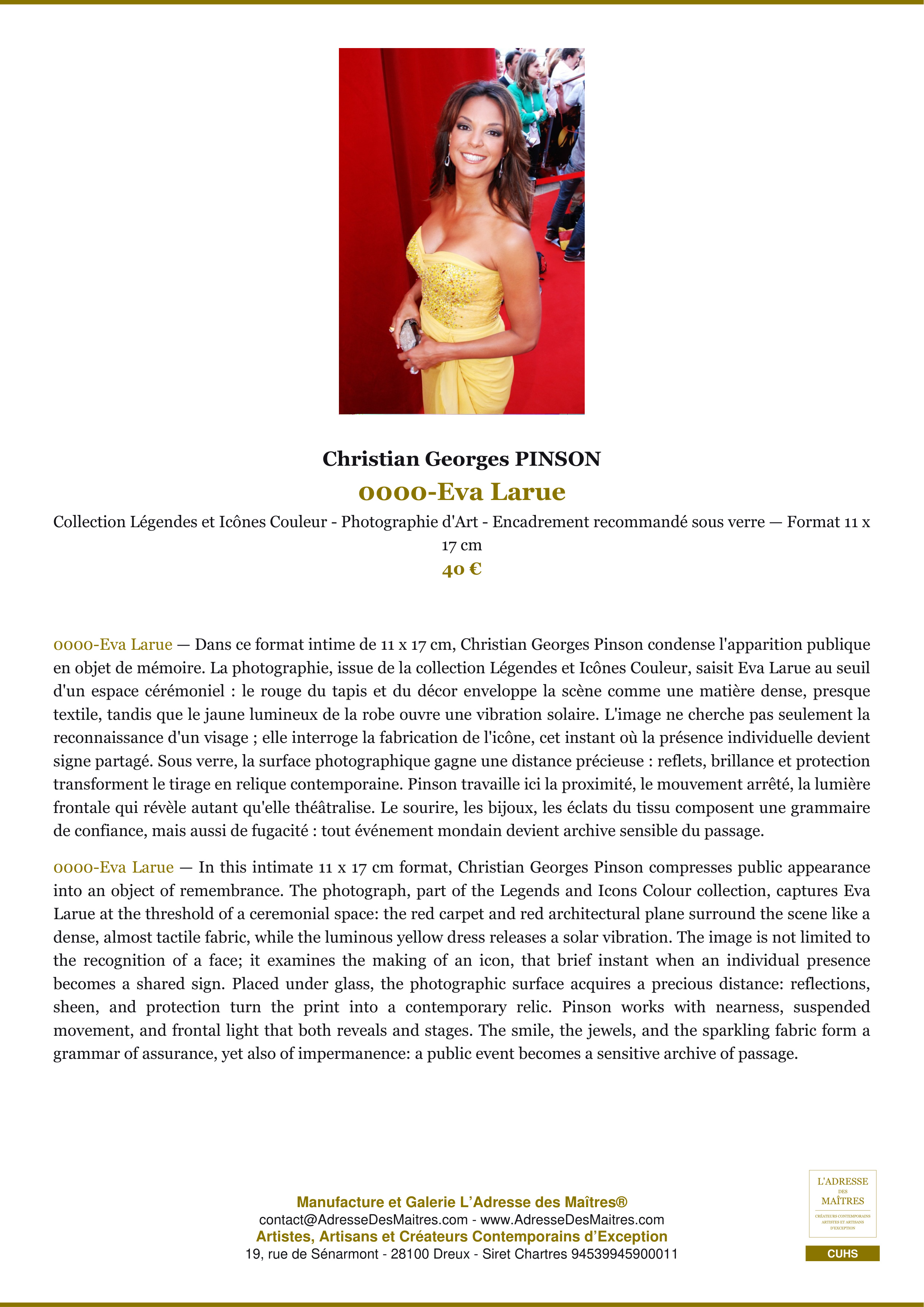 Fiche Premium — 0000-Eva Larue — Christian Georges PINSON — L'Adresse des Maîtres®