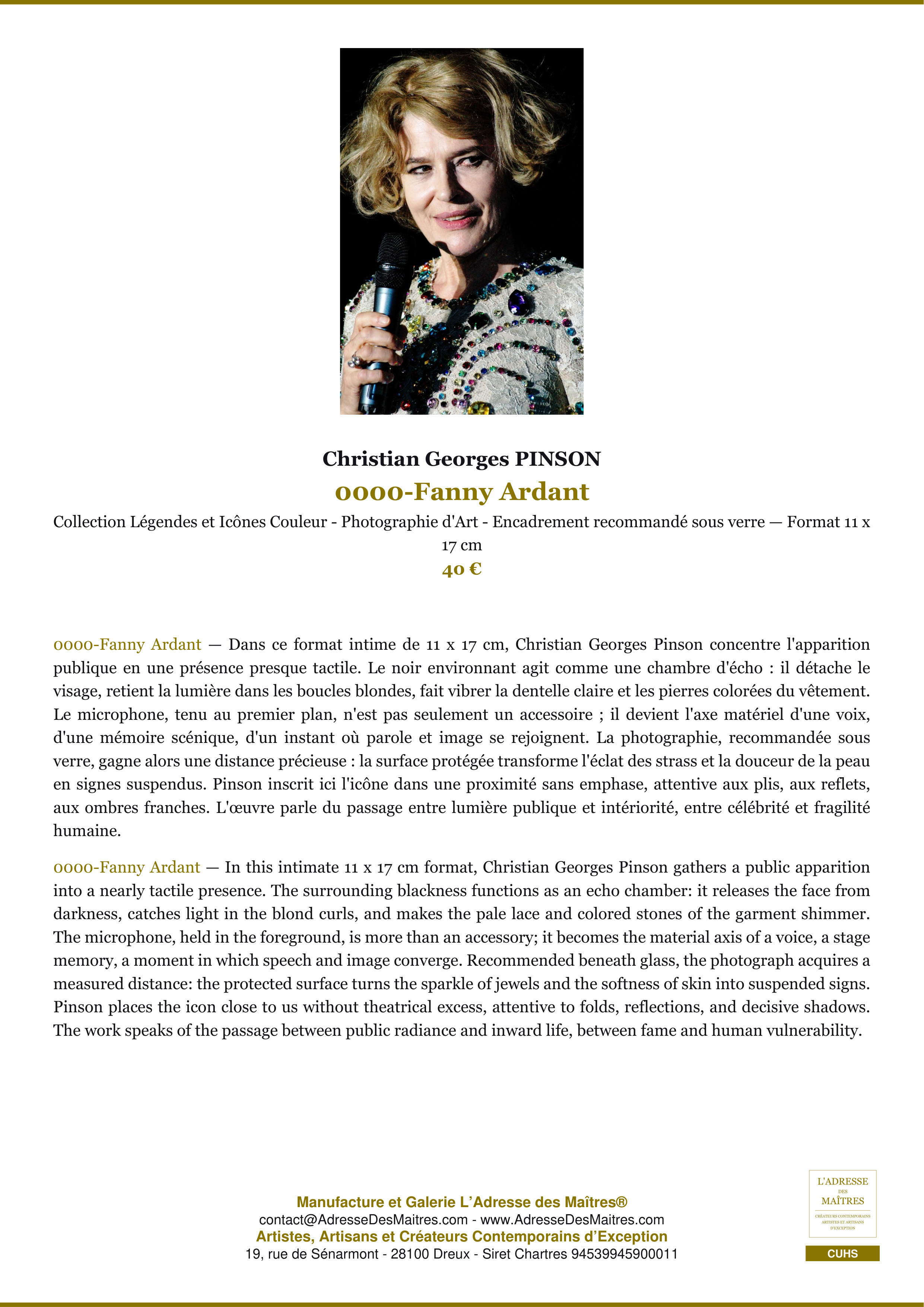 Fiche Premium — 0000-Fanny Ardant — Christian Georges PINSON — L'Adresse des Maîtres®