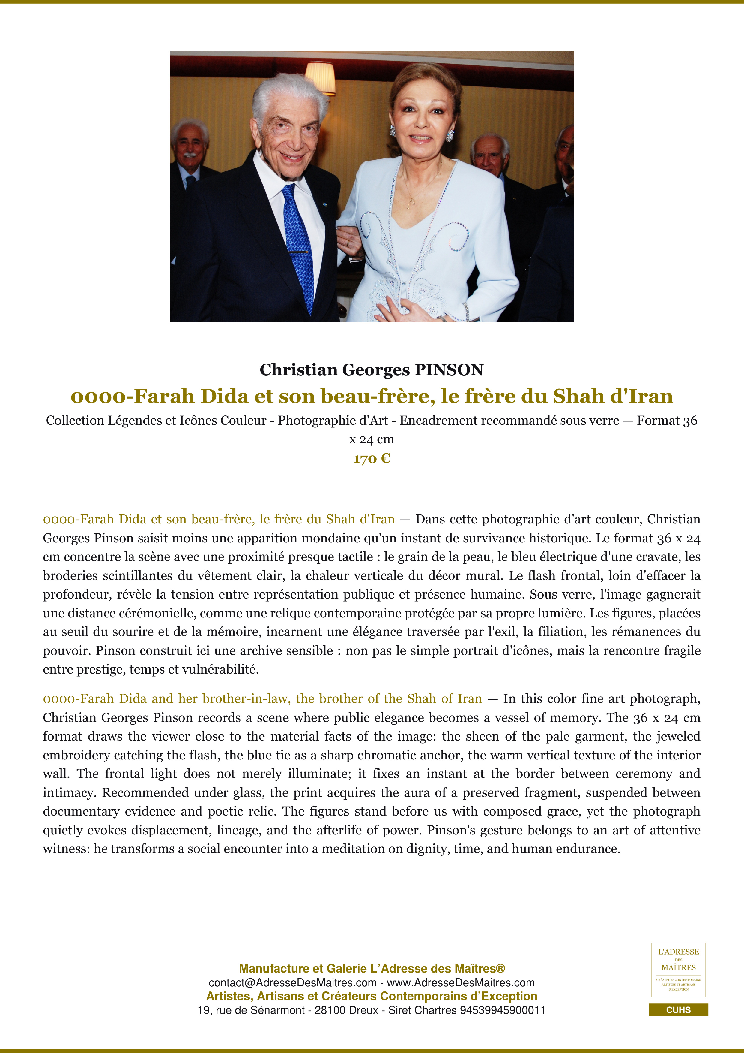 Fiche Premium — 0000-Farah Dida et son beau-frère, le frère du Shah d'Iran — Christian Georges PINSON — L'Adresse des Maîtres®