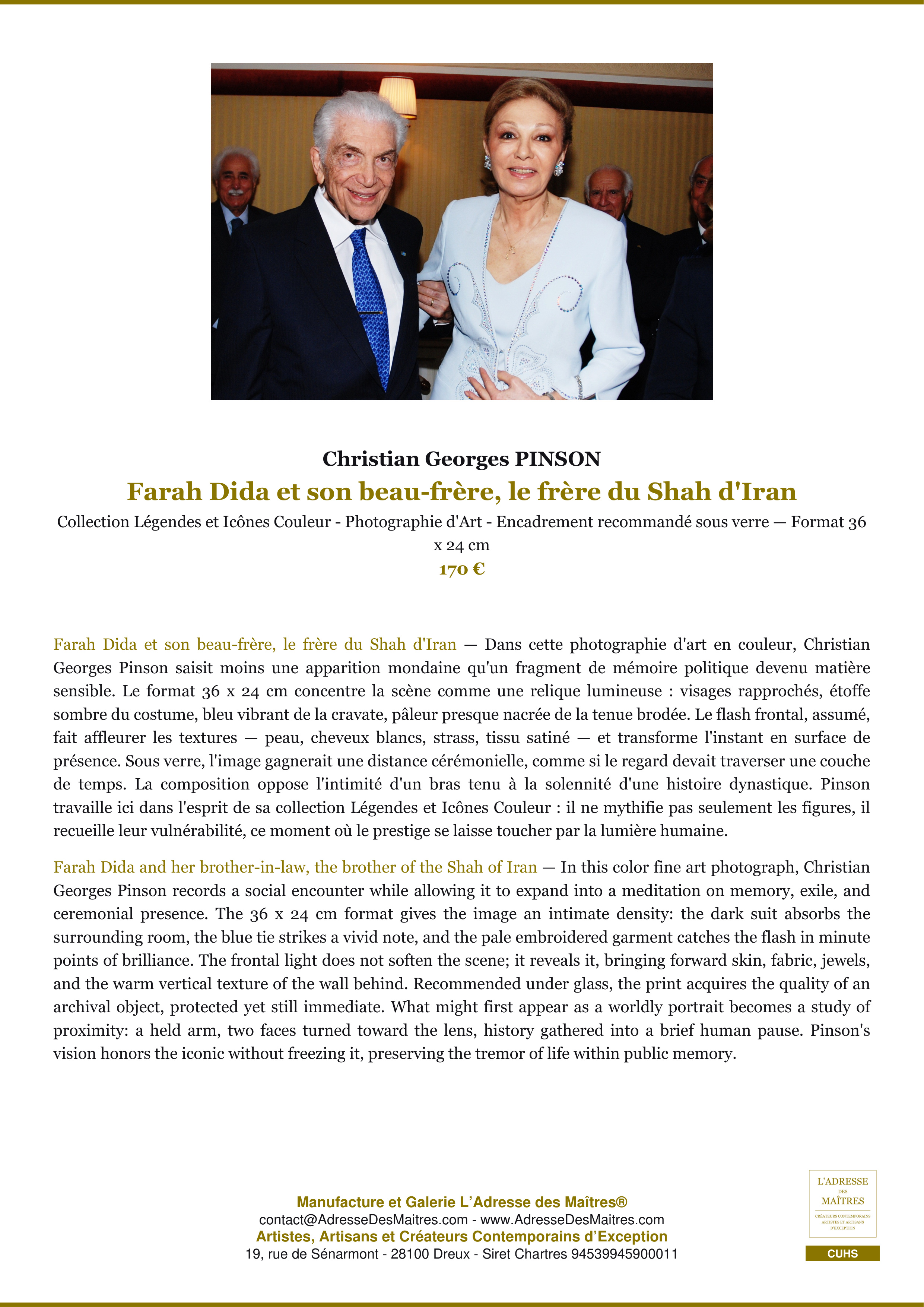 Fiche Premium — Farah Dida et son beau-frère, le frère du Shah d'Iran — Christian Georges PINSON — L'Adresse des Maîtres®