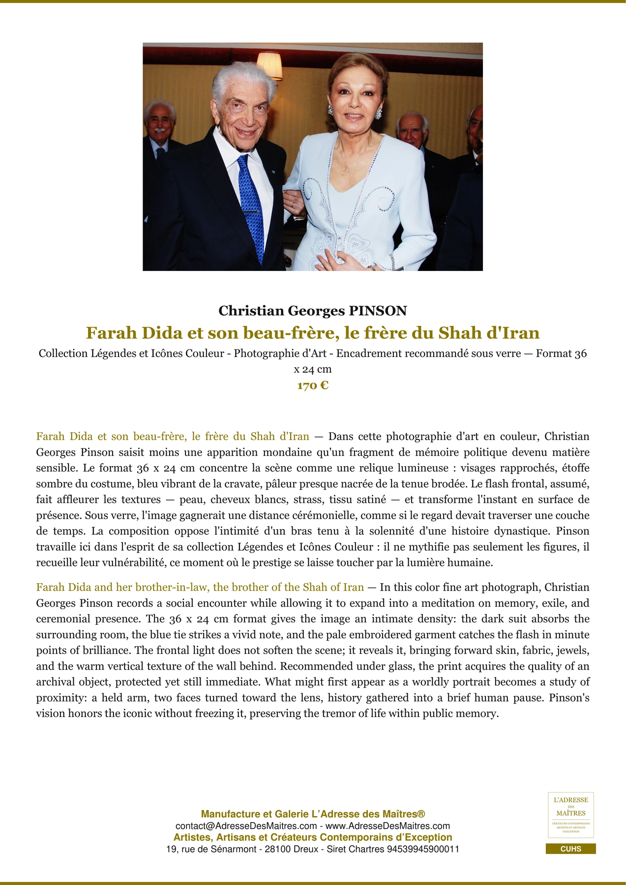 Fiche Premium - Farah Dida et son beau-frère, le frère du Shah d'Iran - Christian Georges PINSON - L'Adresse des Maîtres®