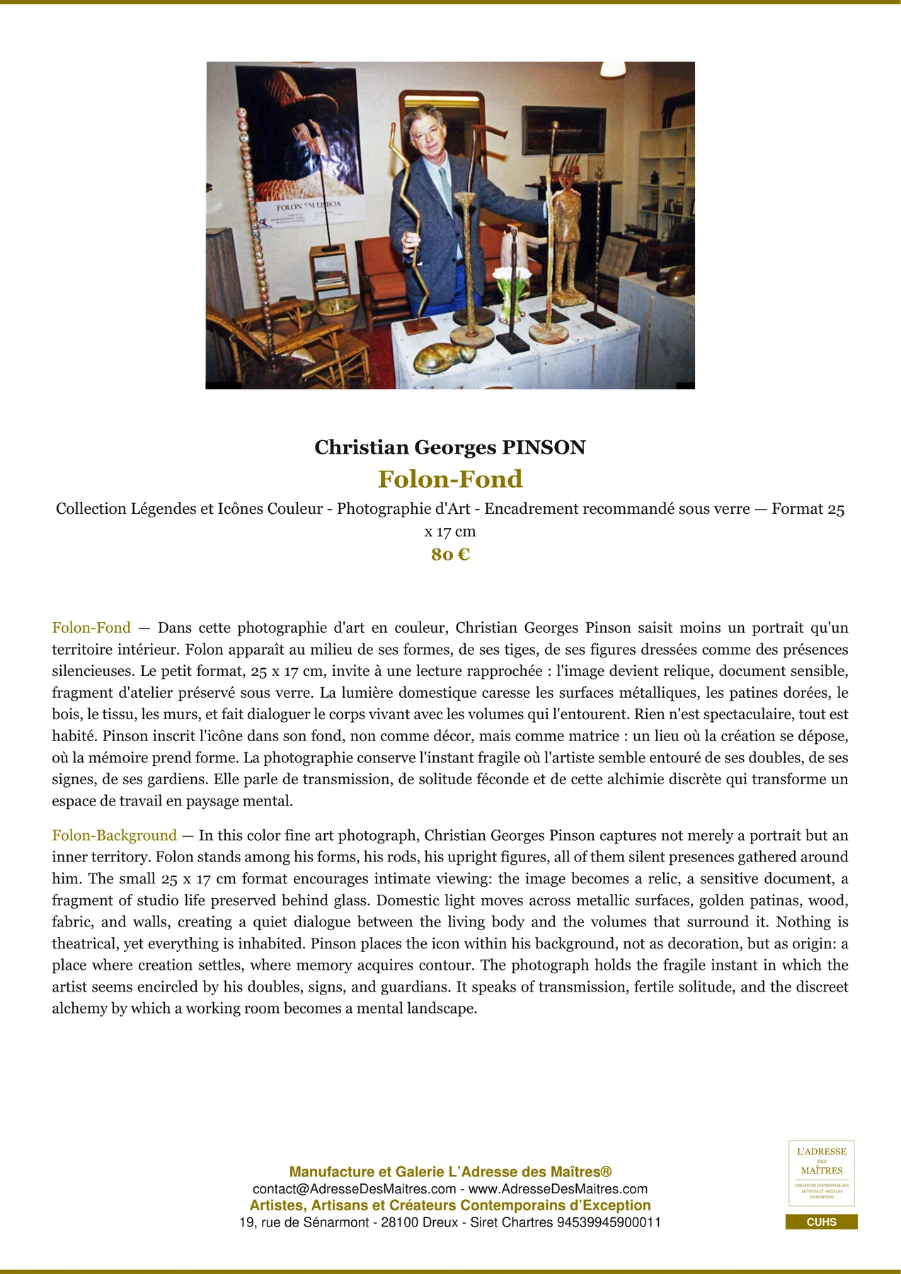Fiche Premium - Folon-Fond - Christian Georges PINSON - L'Adresse des Maîtres®