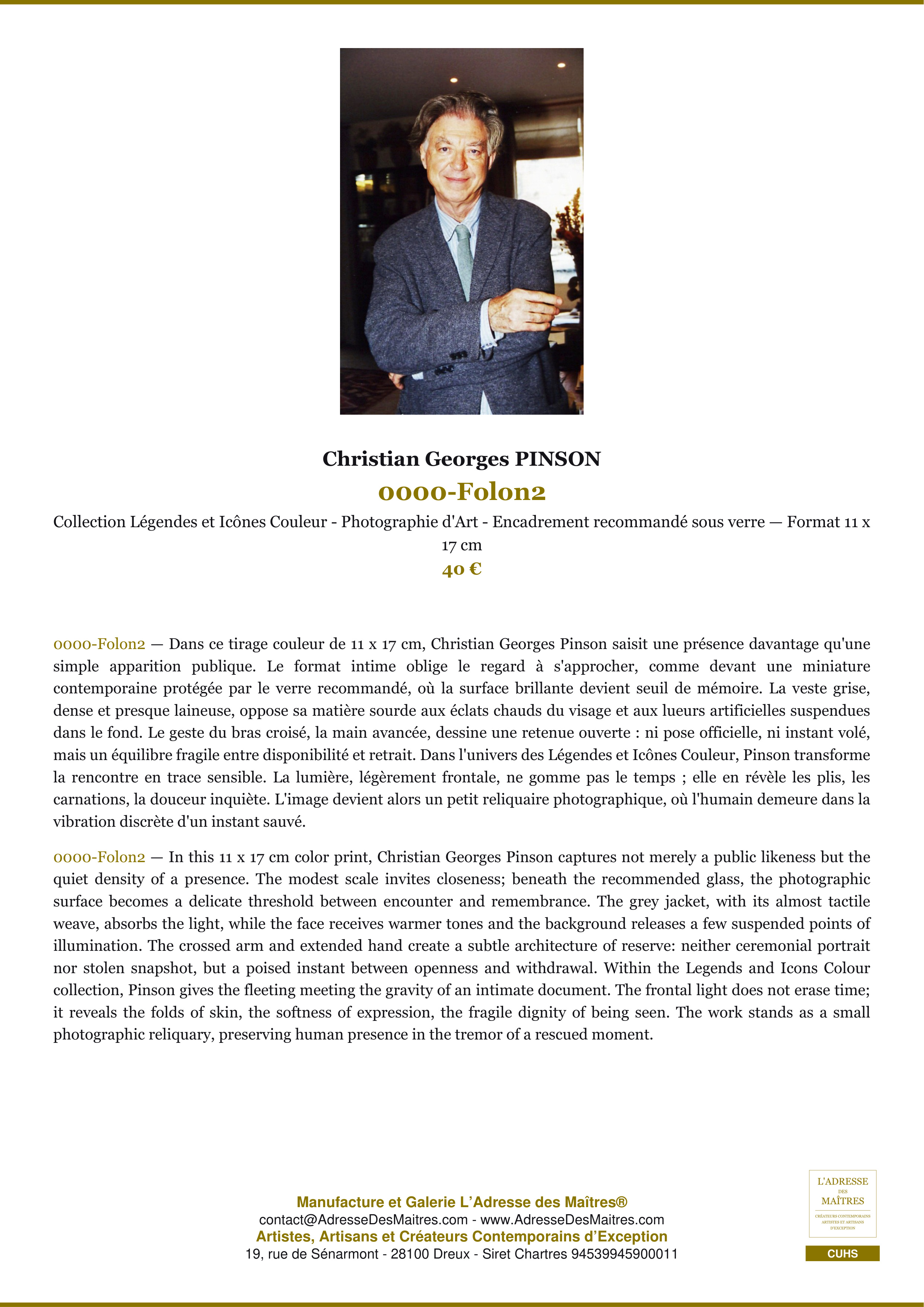 Fiche Premium — 0000-Folon2 — Christian Georges PINSON — L'Adresse des Maîtres®