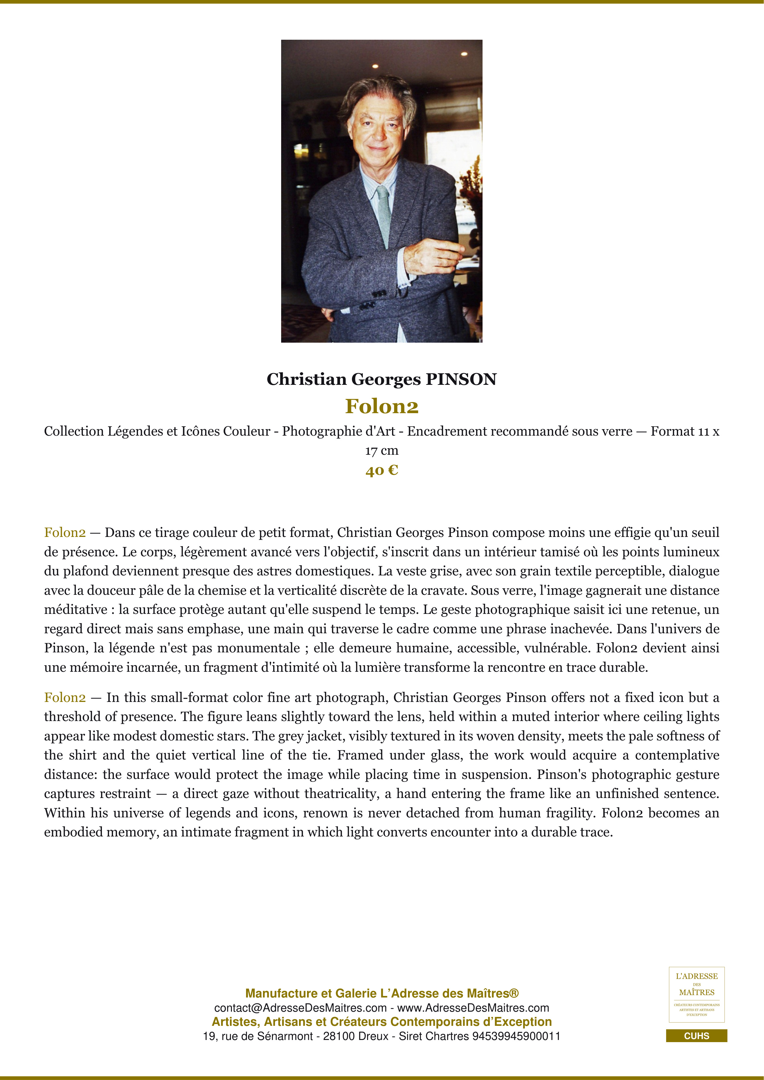 Fiche Premium — Folon2 — Christian Georges PINSON — L'Adresse des Maîtres®