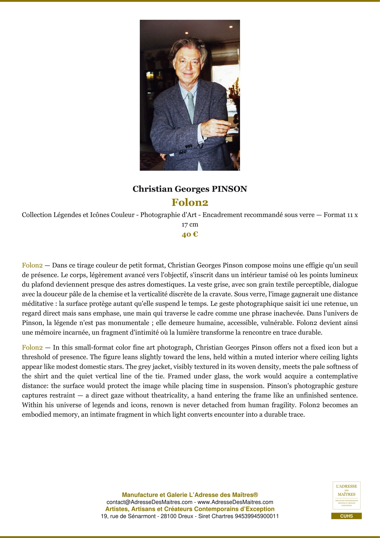 Fiche Premium - Folon2 - Christian Georges PINSON - L'Adresse des Maîtres®